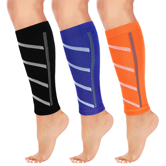 Junely 3 Pairs Calf Compression Sleeve for Men and Women Leg Compression Sleeve for Support Sports Running Cycling Black Blue Orange