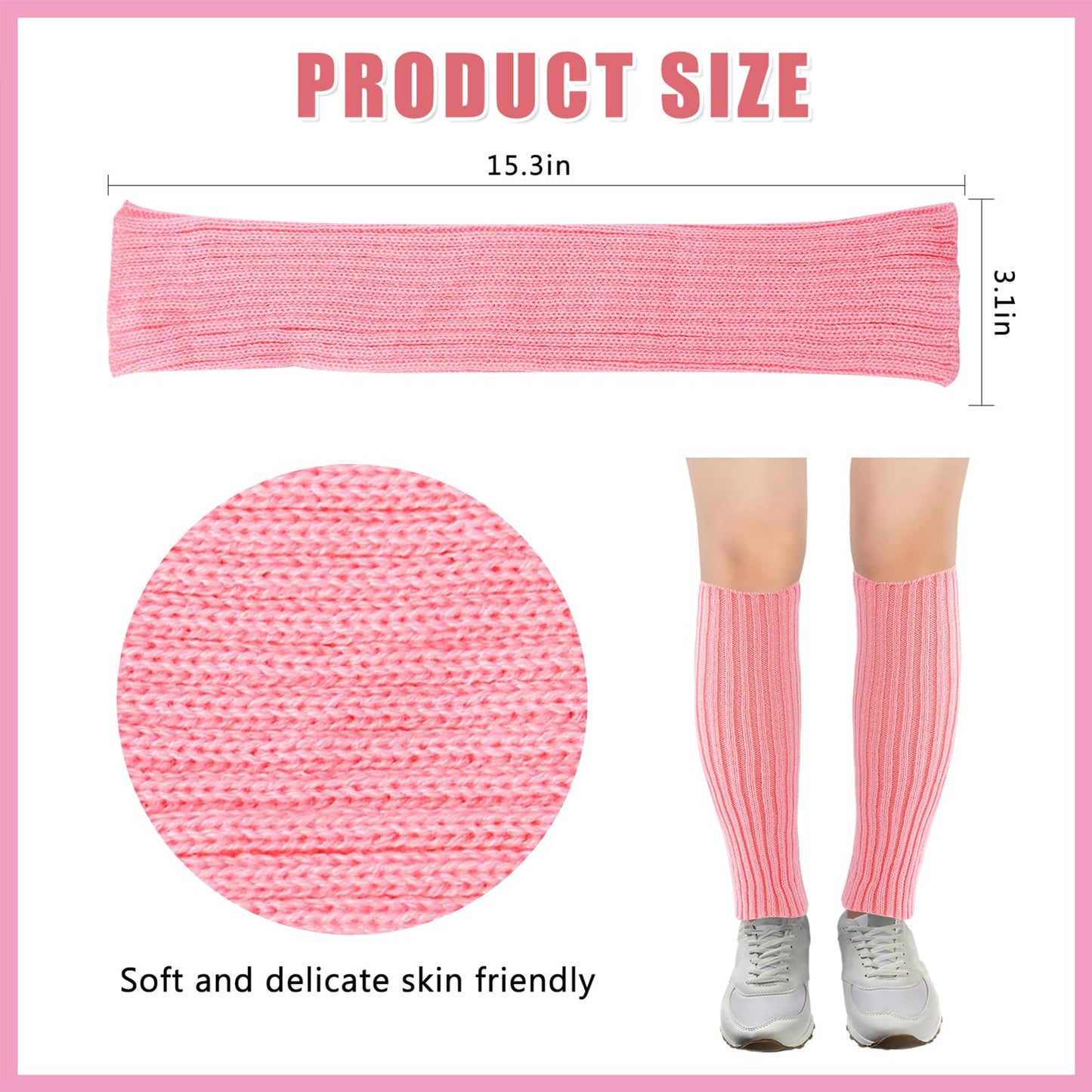 Junely Leg Warmers 80s Neon Leg Warmer Knit Legwarmers for Ballet Dance Figure Skating Ice Skating Boot Light Pink