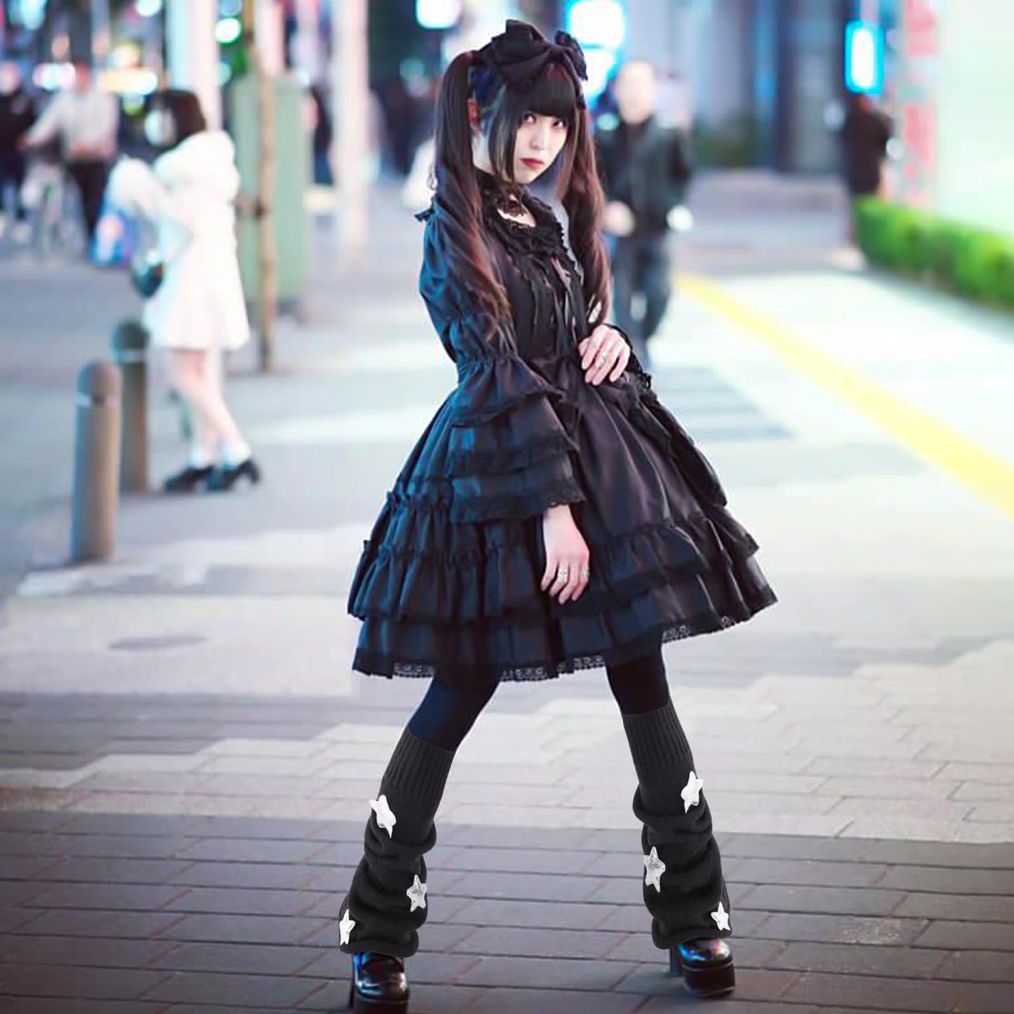 Junely Leg Warmers Kawaii Leg Warmer Cute Legwarmers with Sequin Star Japanese Socks Halloween Emo Lolita Gyaru Harajuku Accessories Black