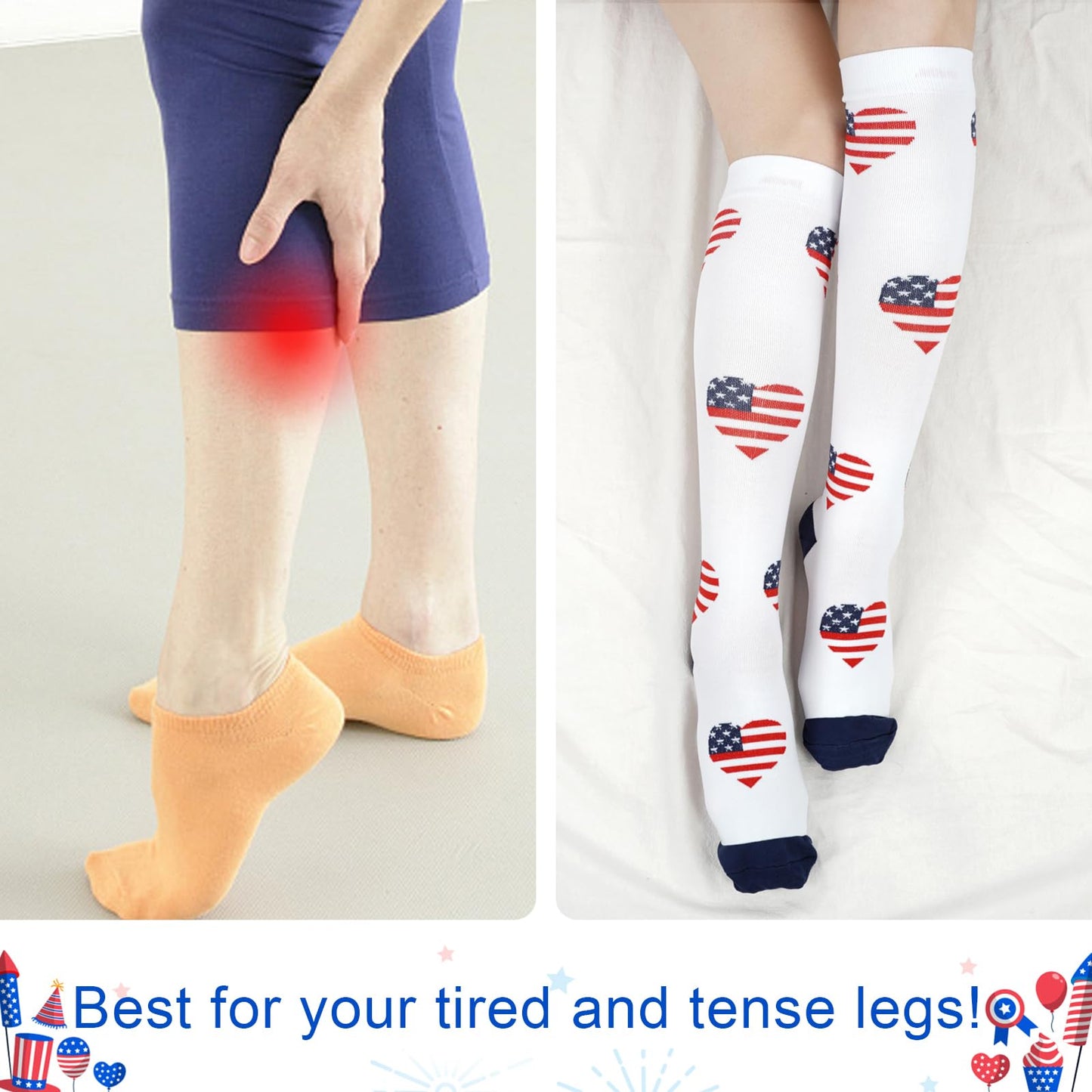 Junely American flag Compression Socks for Women Knee High Patriotic Socks for 4th of July Running Athletic Nurses Pregnant Women Work Support Travel Flight Sports Gifts Red White Blue