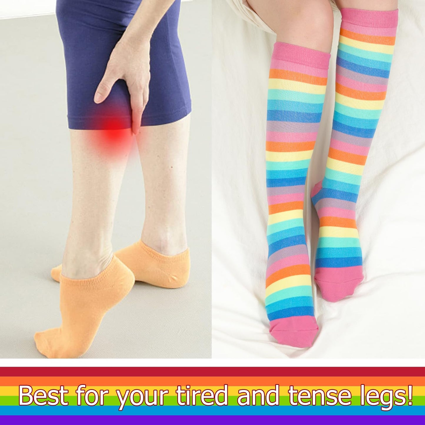 Junely Rainbow Compression Socks for Women Pride Knee High Socks for Running Athletic Nurses Pregnant Women Work Support Travel Flight Sports Gifts Pink
