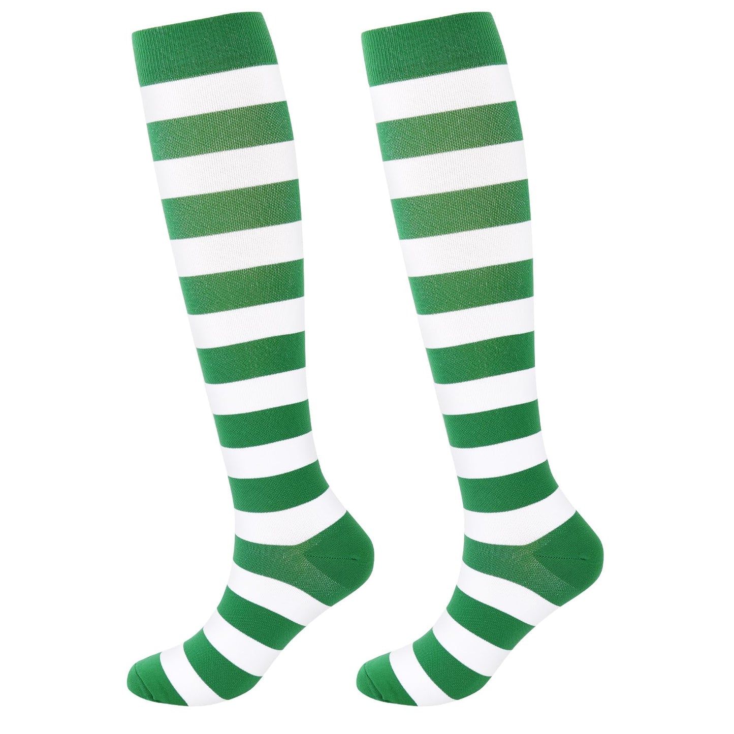 Junely St Patricks Day Compression Socks for Women Striped Knee High Stockings for Christmas Halloween Running Athletic Nurses Pregnant Women Work Support Travel Flight Sports Irish Gifts Green White