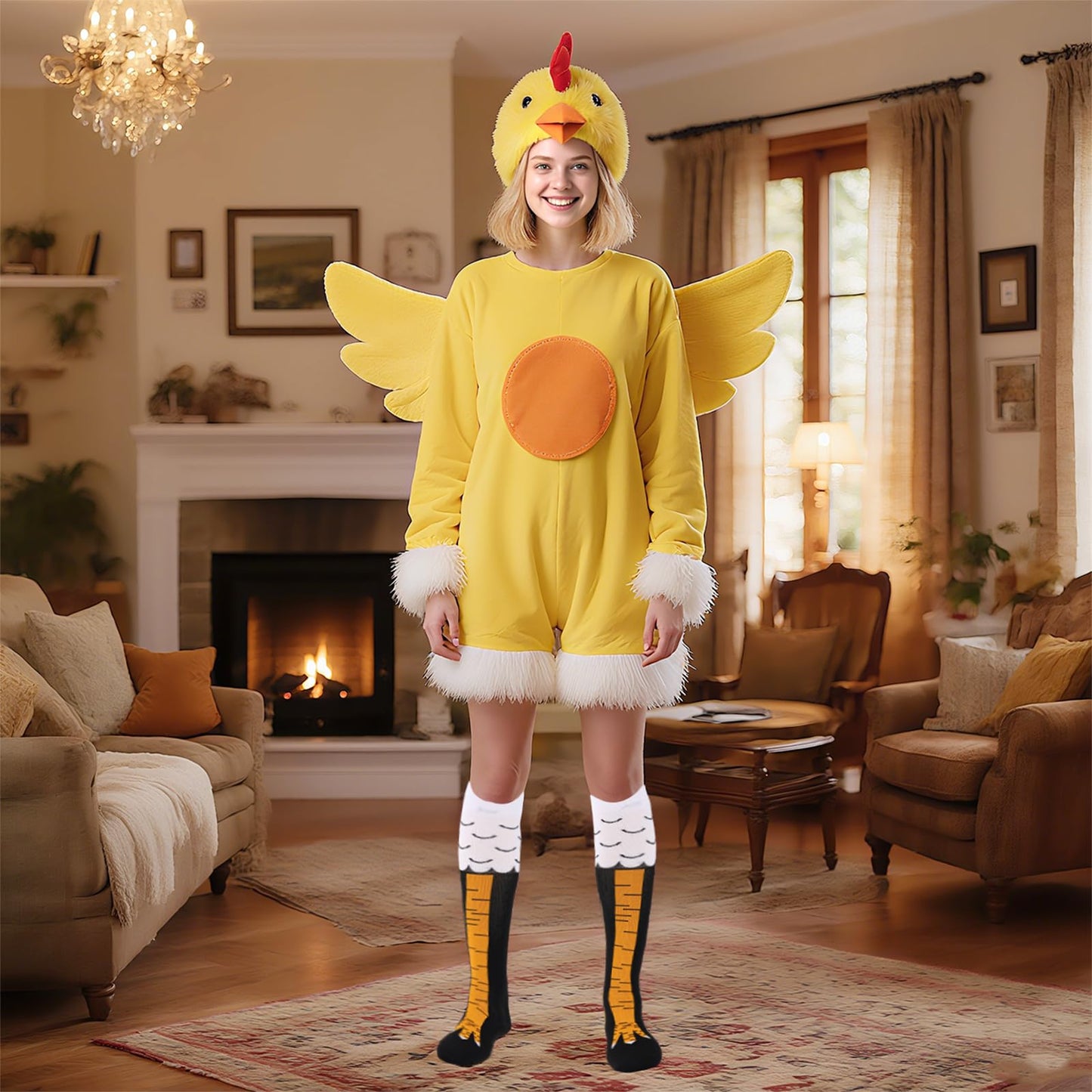Junely Compression Socks for Women Knee High Chicken Leg Socks for Halloween Thanksgivings Christmas Running Athletic Nurses Pregnant Women Work Support Travel Flight Sports Gifts Black