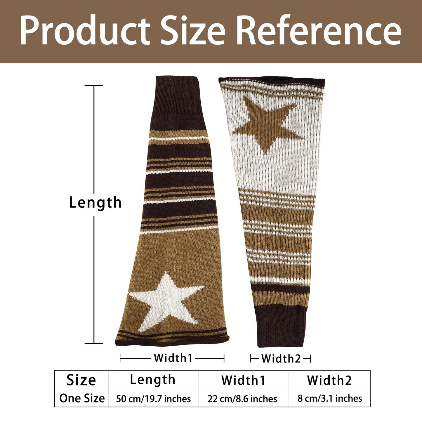 Junely Leg Warmers for Women Winter Kawaii Leg Warmer Cute Star Legwarmers Japanese Socks Halloween Goth Emo Lolita Gyaru Gothic Harajuku Accessories Brown
