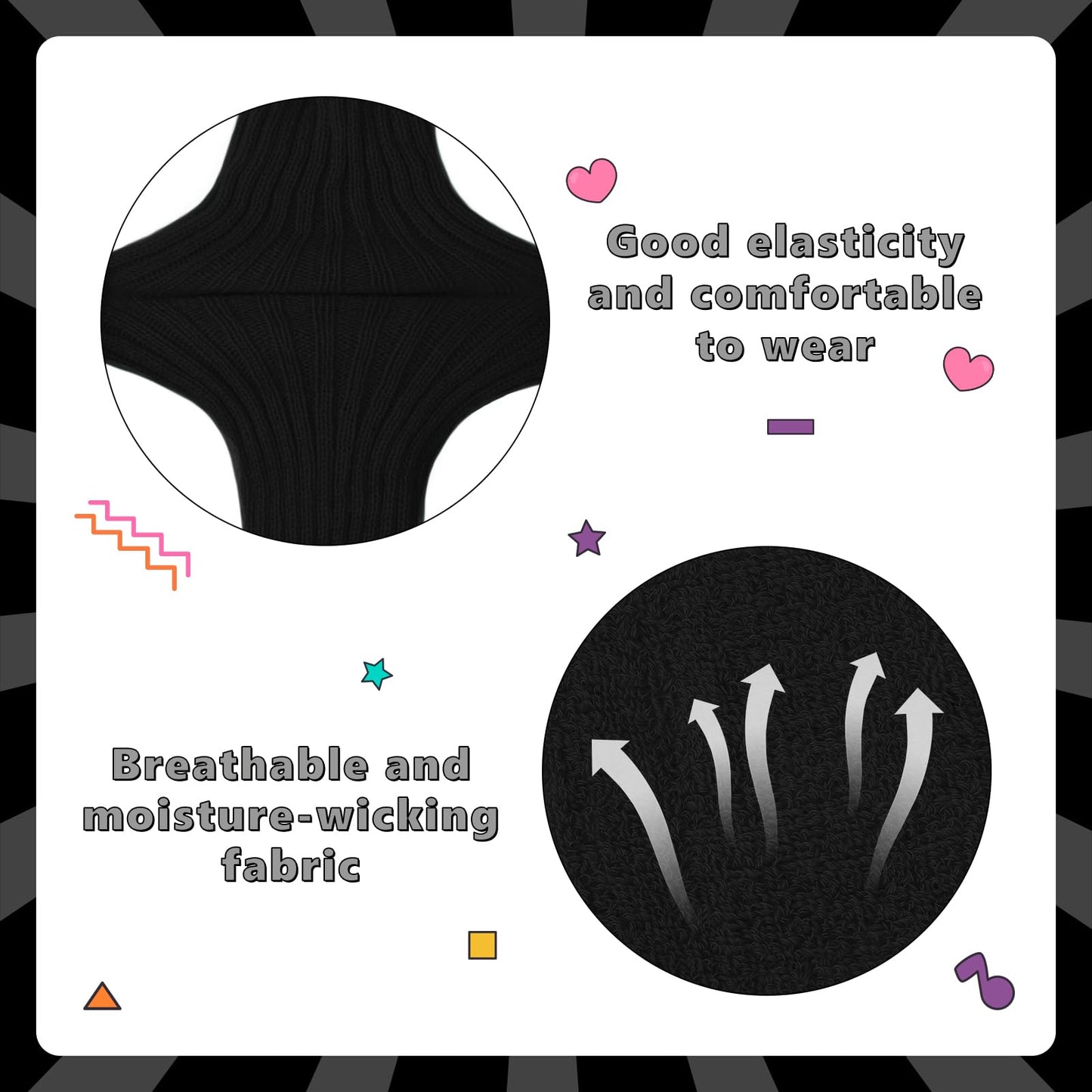 Junely 80s Accessories for Women Neon Leg Warmers Headband and Wristbands Set Knit Legwarmers for Ballet Dance Figure Skating Ice Skating Boot Black