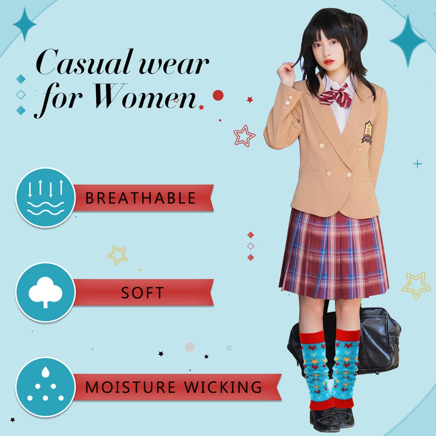 Junely Leg Warmers for Women Star Cute Leg Warmer Knit Legwarmers Kawaii Slouchy Grunge Emo Cutecore Japanese Harajuku Lolita Accessories Black Blue