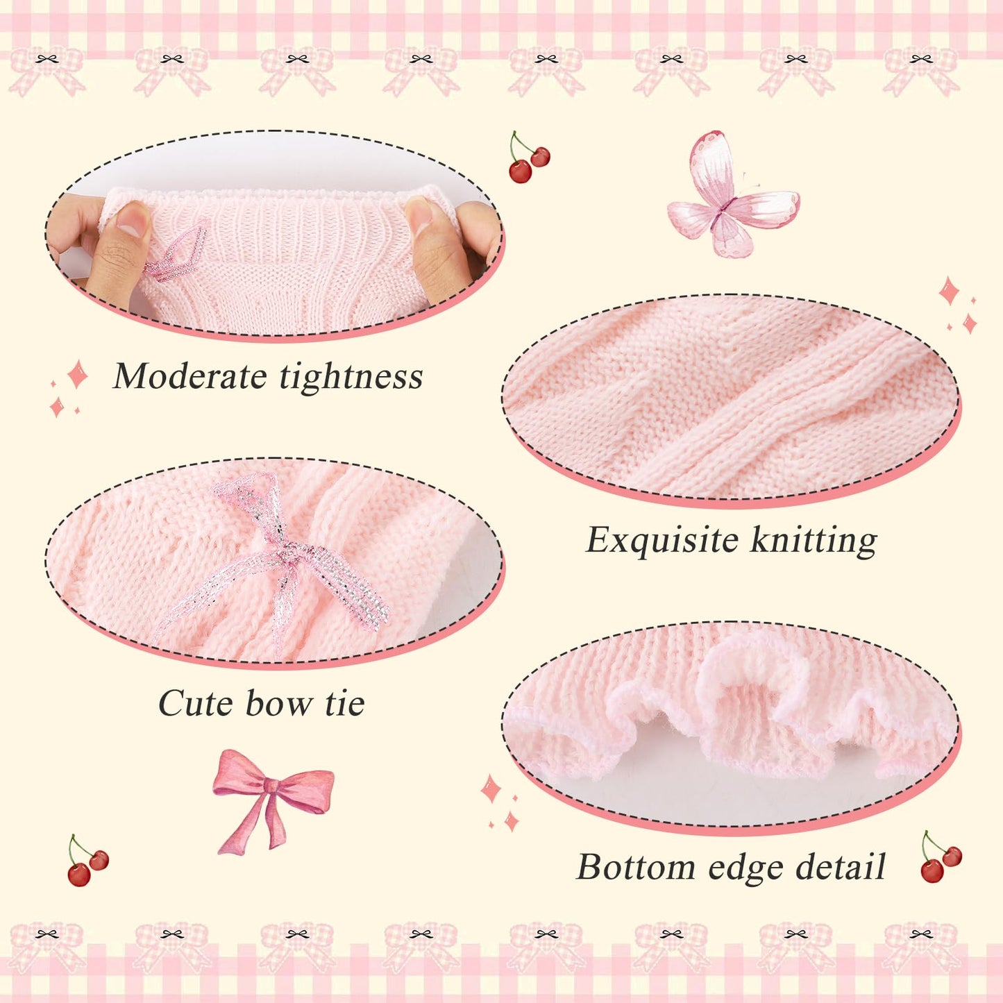 Junely Leg Warmers for Women Kawaii Leg Warmer Cute Legwarmers with Bows Cutecore Lolita Harajuku Gyaru Japanese Accessories Pink