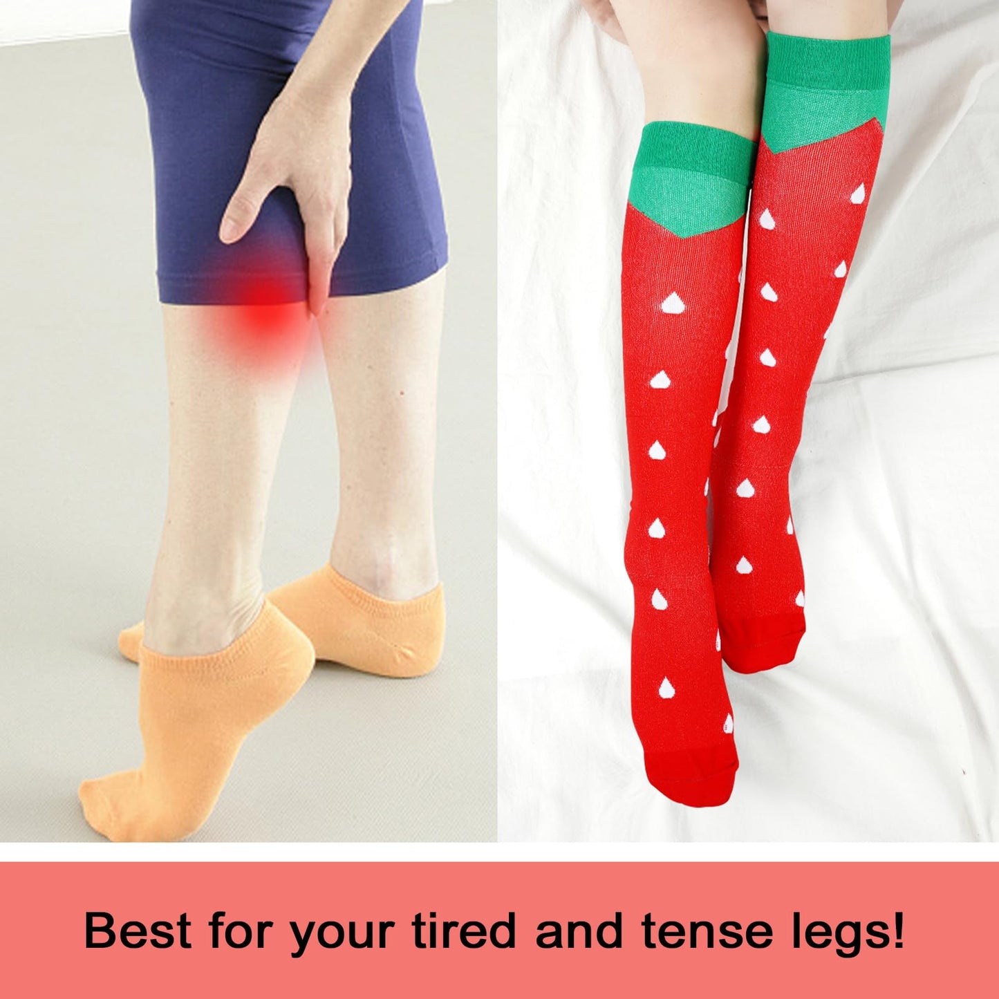 Junely Compression Socks for Women 20-30 mmhg Strawberry Knee High Socks for Running Athletic Nurses Pregnant Women Work Support Travel Flight Sports Red