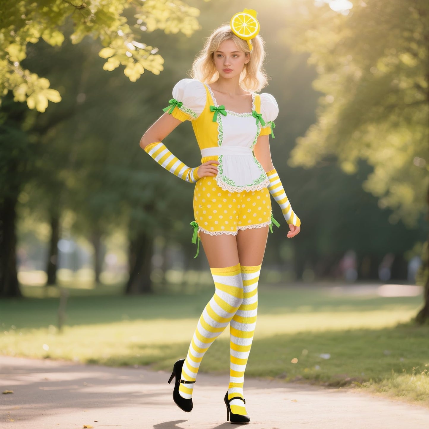 Junely Striped Thigh High Socks Over the Knee Stockings Extra Long Halloween Cosplay Costume Accessories Gifts Yellow and White