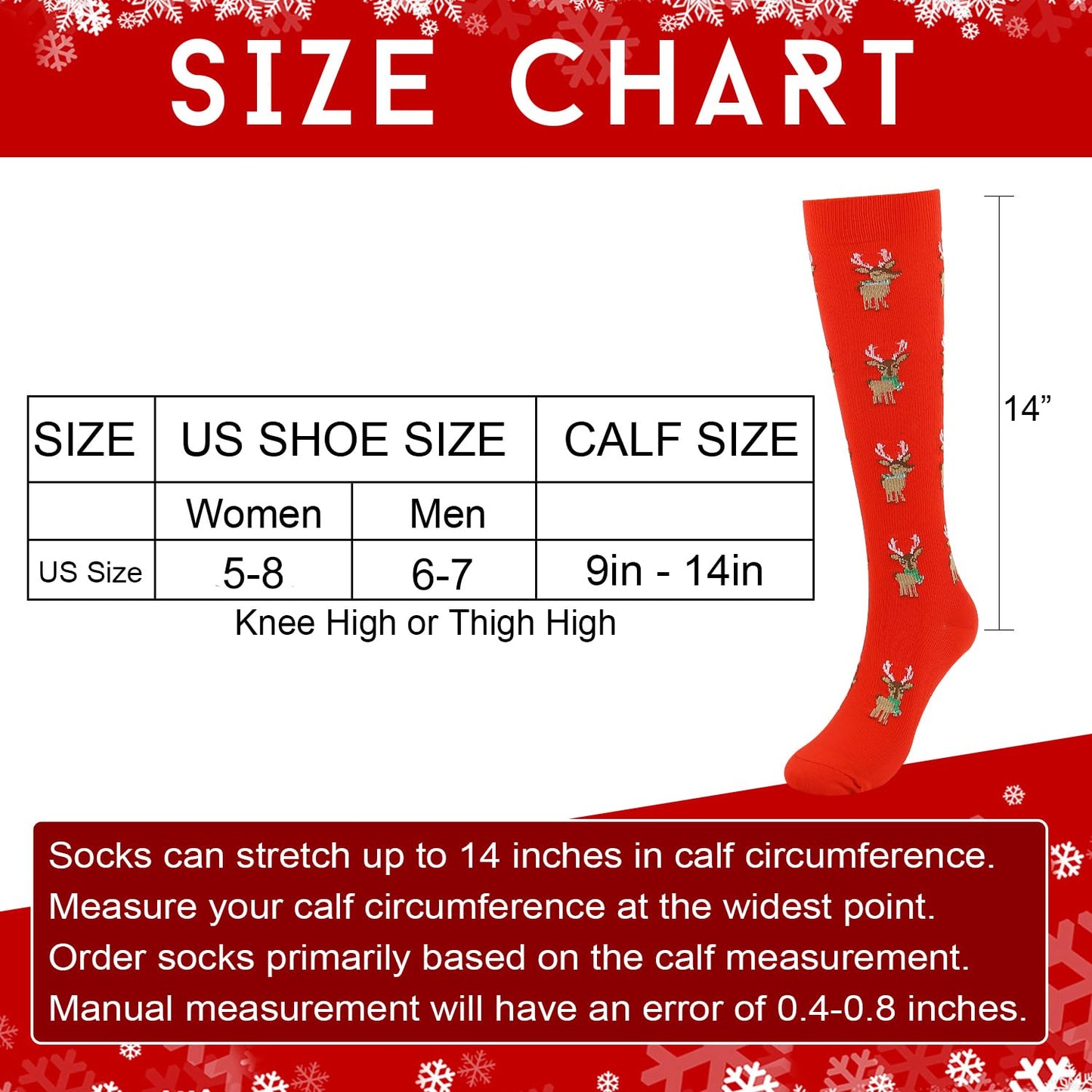Junely Christmas Compression Socks for Women Knee High Reindeer Socks for Running Athletic Nurses Pregnant Women Work Support Travel Flight Sports Gifts Red