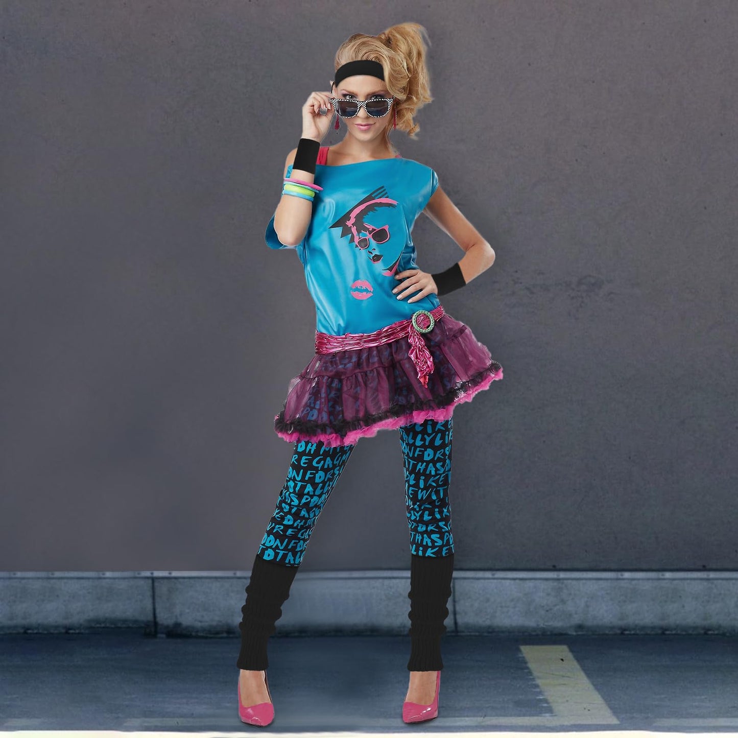 Junely 80s Accessories for Women Neon Leg Warmers Headband and Wristbands Set Knit Legwarmers for Ballet Dance Figure Skating Ice Skating Boot Black