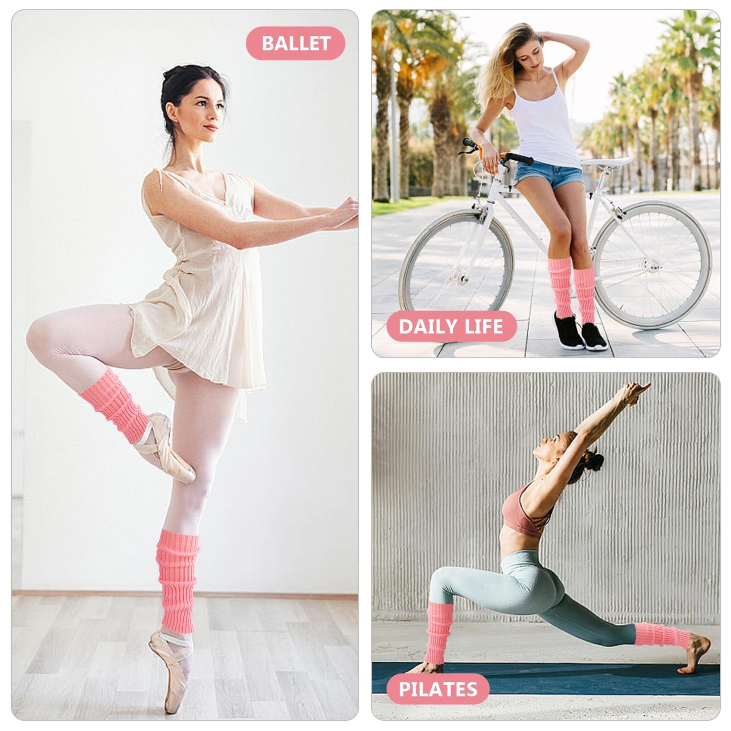 Junely Leg Warmers 80s Neon Leg Warmer Knit Legwarmers for Ballet Dance Figure Skating Ice Skating Boot Light Pink