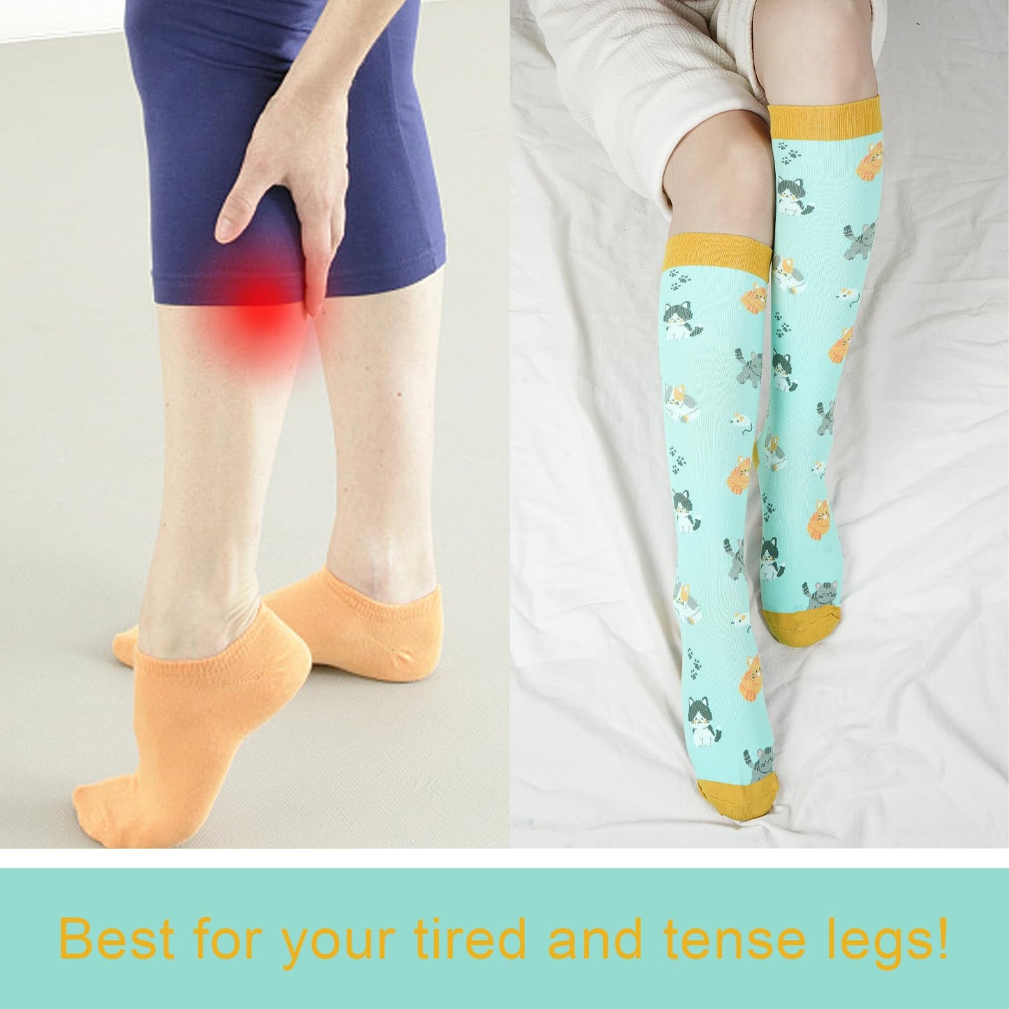 Junely Compression Socks for Women Cat Knee High Stockings for Running Athletic Nurses Pregnant Women Work Support Travel Flight Sports Gifts Green