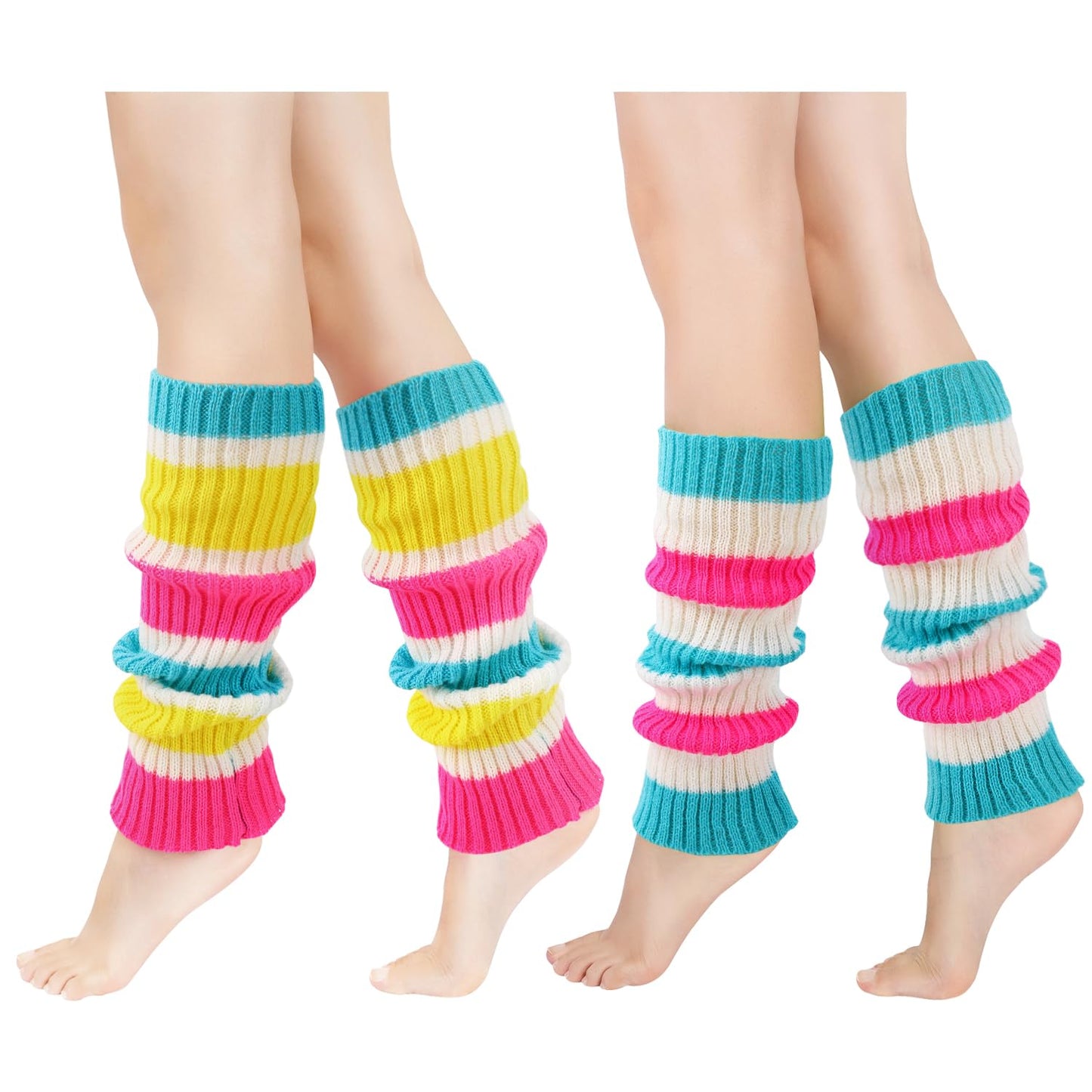 Junely Leg Warmers 80s Leg Warmer Knit Legwarmers Neon for Ballet Dance Figure Skating Ice Skating Boot Pink Blue