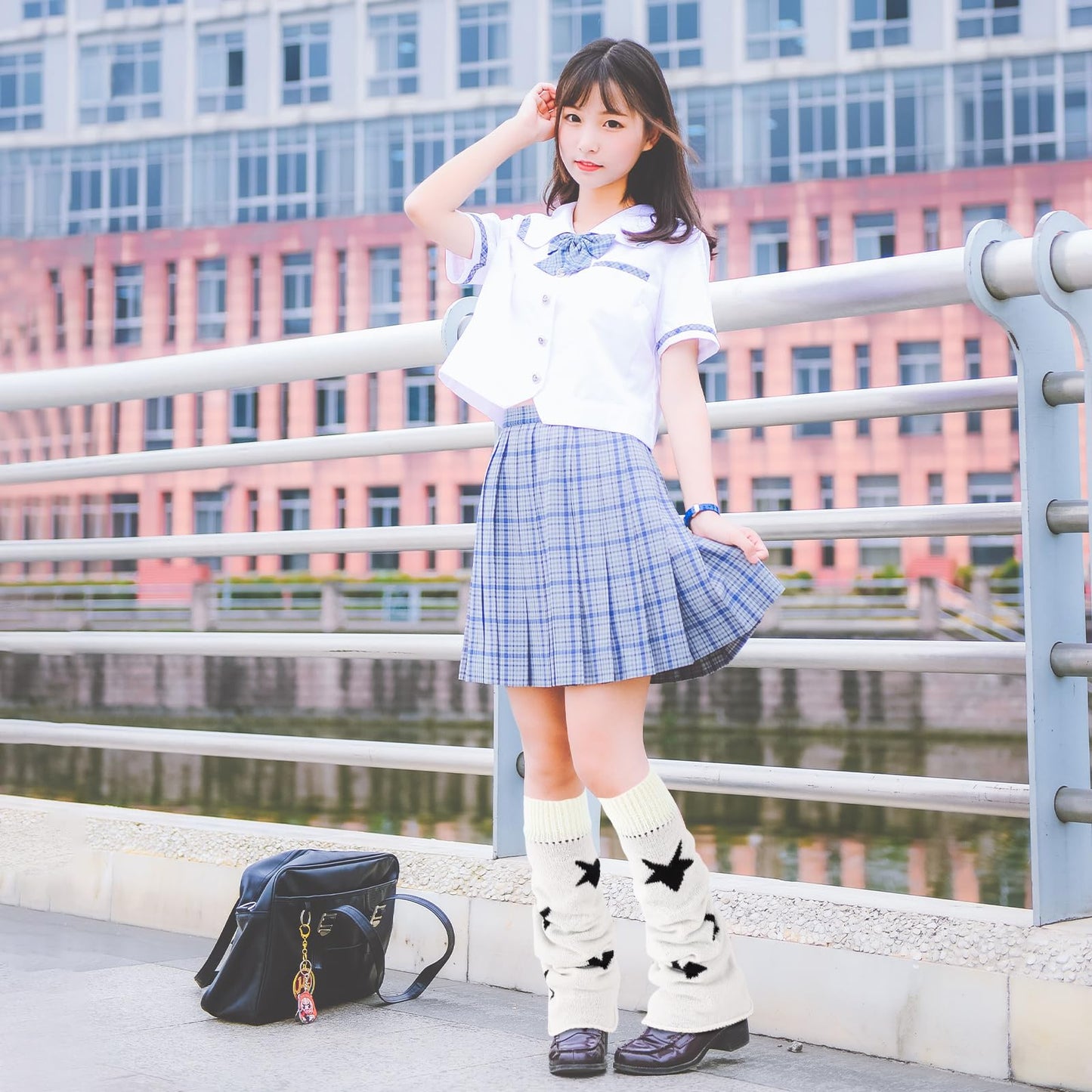 Junely Leg Warmers for Women Winter Kawaii Leg Warmer Cute Star Legwarmers Japanese Socks Halloween Goth Emo Lolita Gyaru Gothic Harajuku Accessories Black White