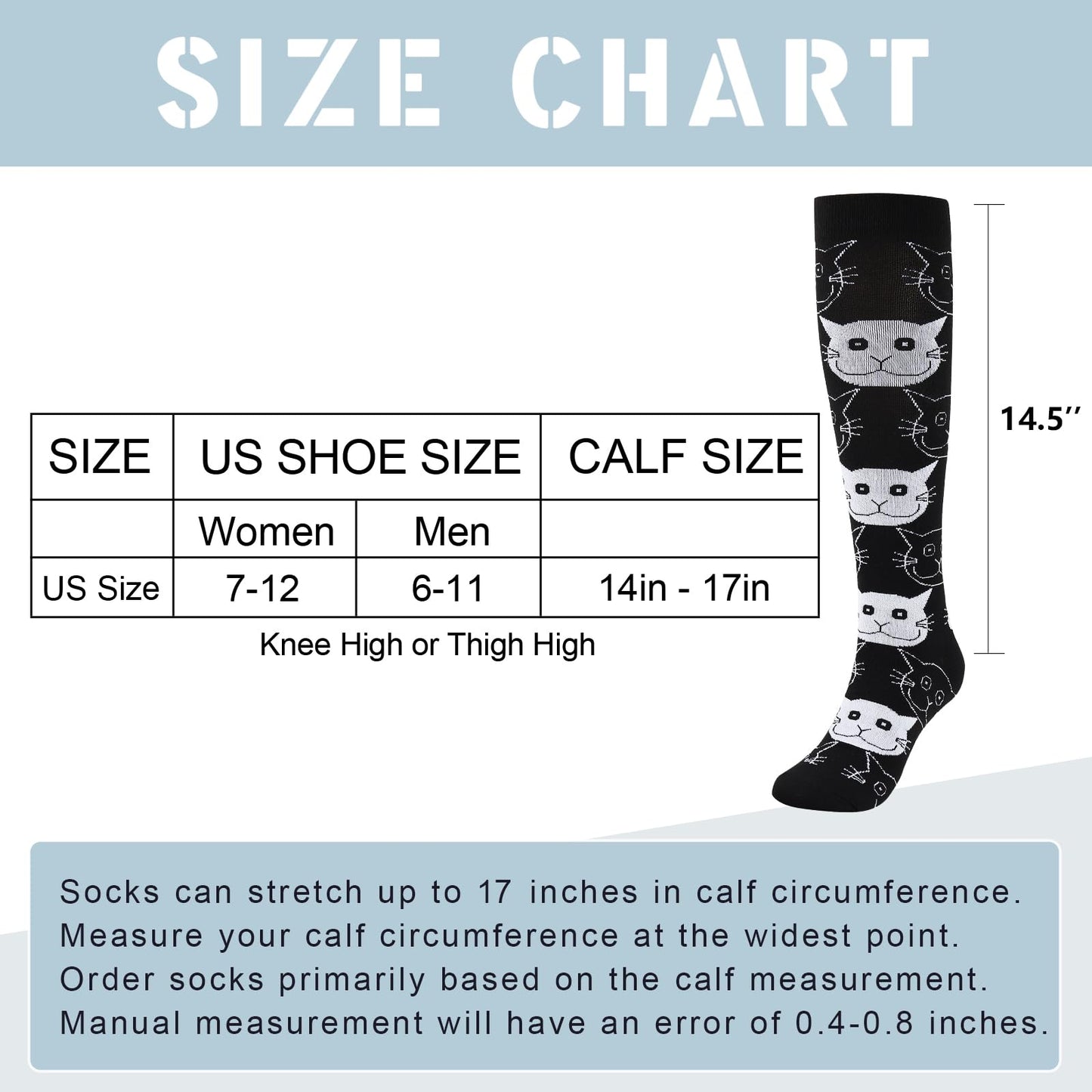 Junely Compression Socks for Women 20-30 mmhg Cat Knee High Stockings for Running Athletic Nurses Pregnant Women Work Support Travel Flight Sports Cat Gifts Black