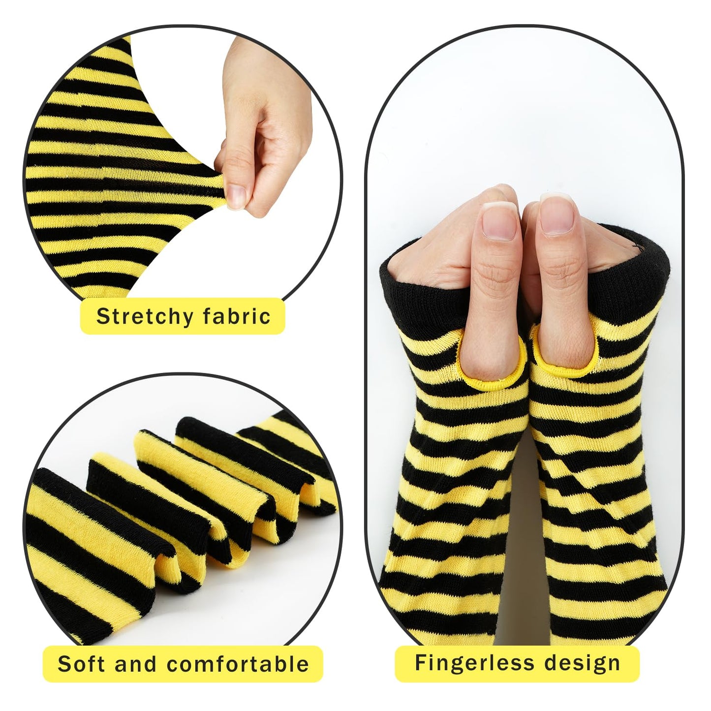 Junely Bee Costume Adult Women Black and Yellow Tutu Striped Thigh High Socks Fingerless Gloves Halloween Cosplay Costumes Accessories