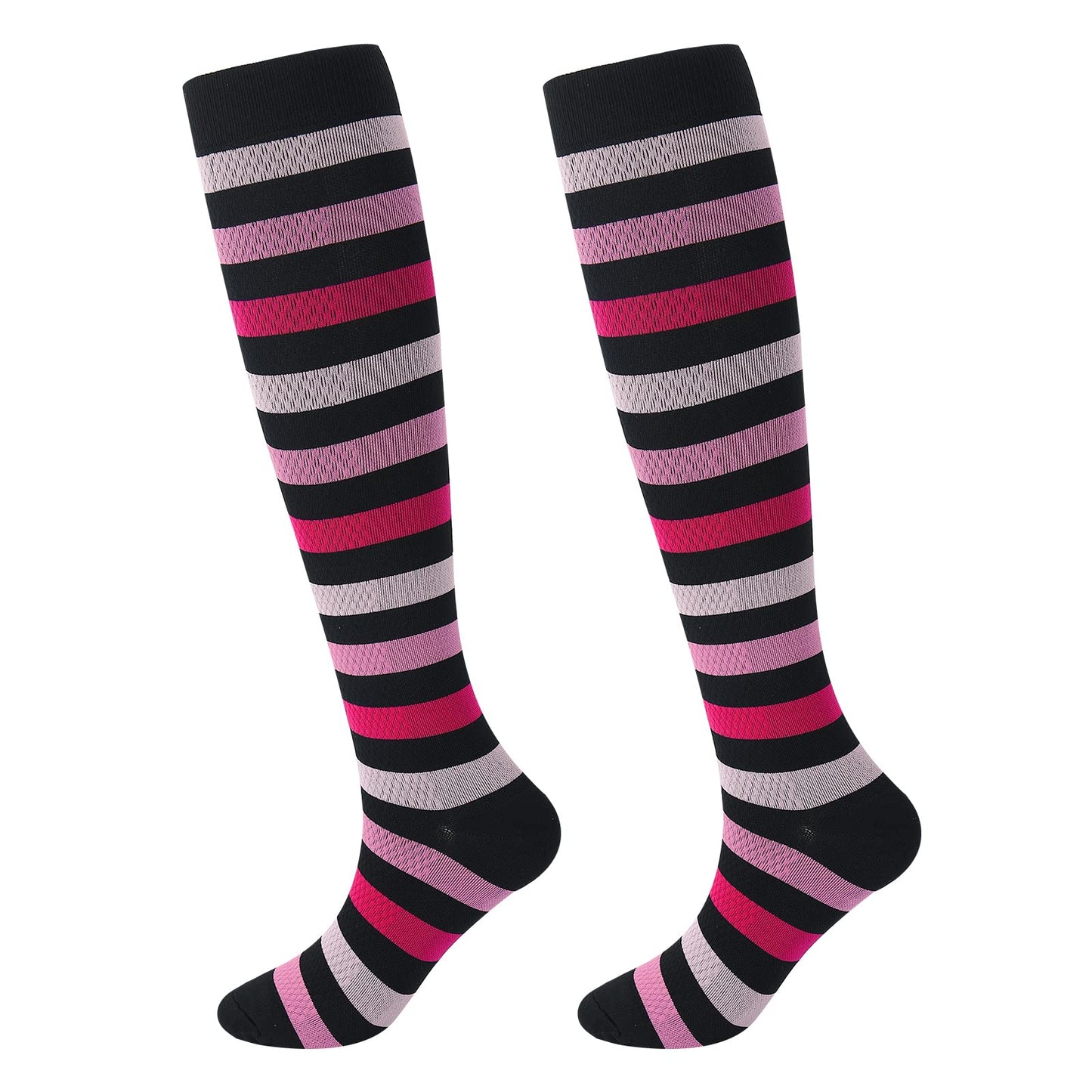 Junely Compression Socks for Women 20-30 mmhg Striped Knee High Stockings for Running Athletic Nurses Pregnant Women Work Support Travel Flight Sports Pink