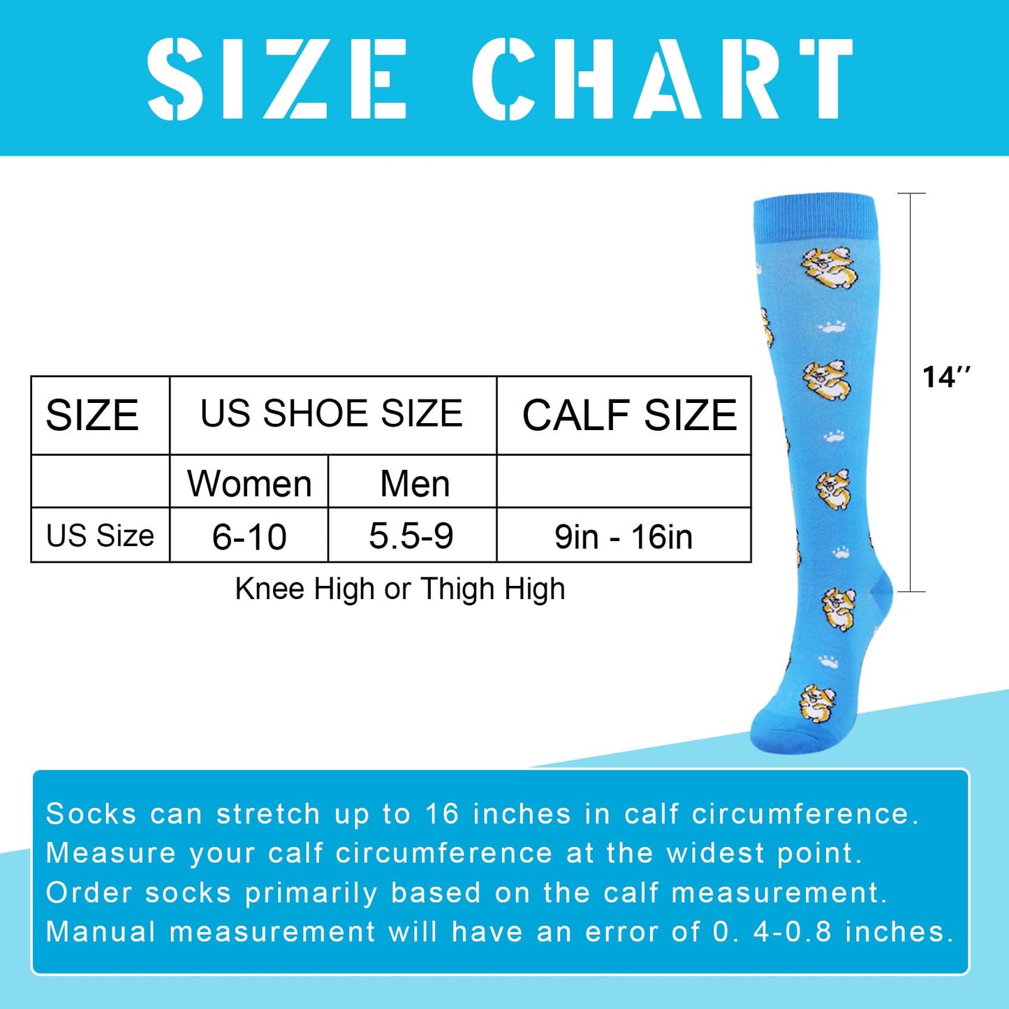 Junely Compression Socks for Women 20-30 mmhg Dog Knee High Stockings for Running Athletic Nurses Pregnant Women Work Support Travel Flight Sports Dog Mom Gifts Blue