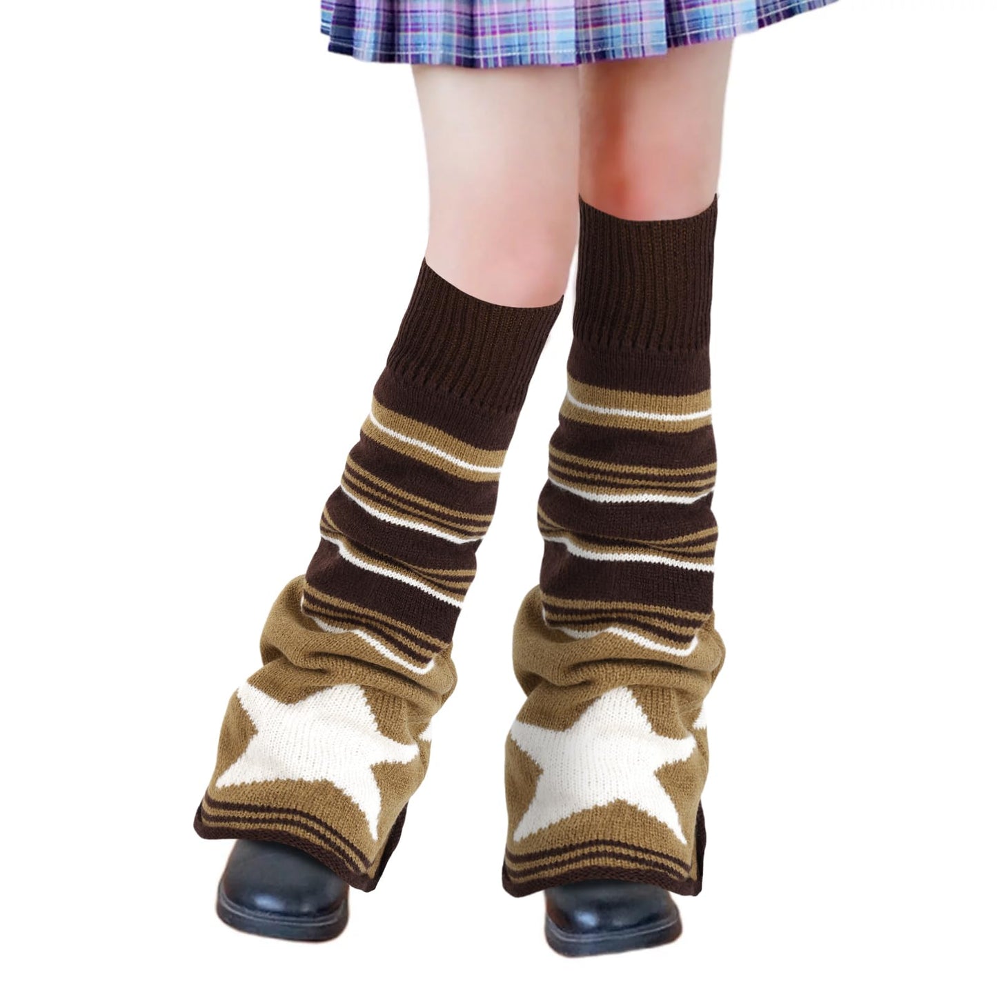 Junely Leg Warmers for Women Winter Kawaii Leg Warmer Cute Star Legwarmers Japanese Socks Halloween Goth Emo Lolita Gyaru Gothic Harajuku Accessories Brown