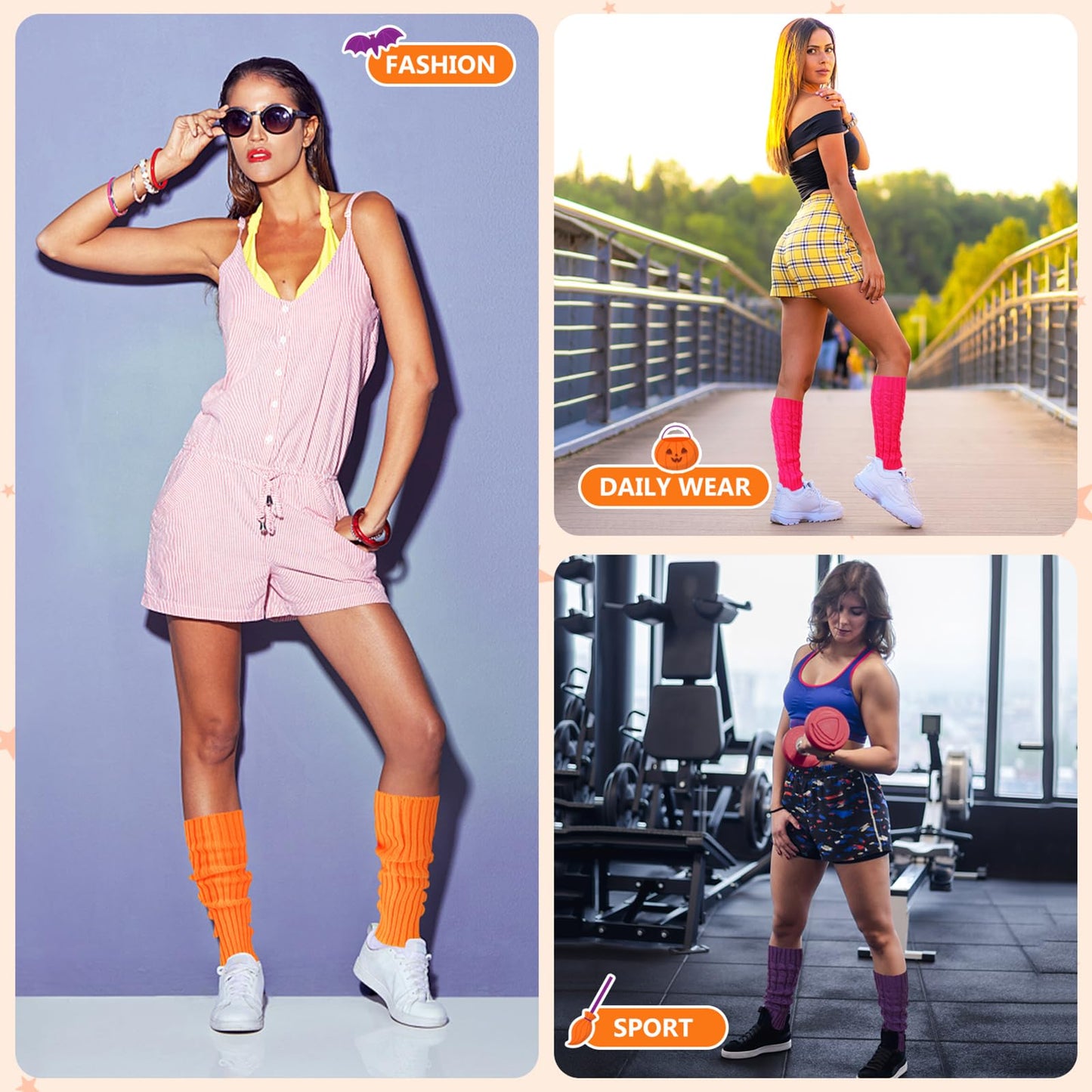 Junely Leg Warmers 80s Neon Leg Warmer Knit Legwarmers for Fall Halloween Thanksgiving Ballet Figure Skating Ice Skating Dance Boot Orange