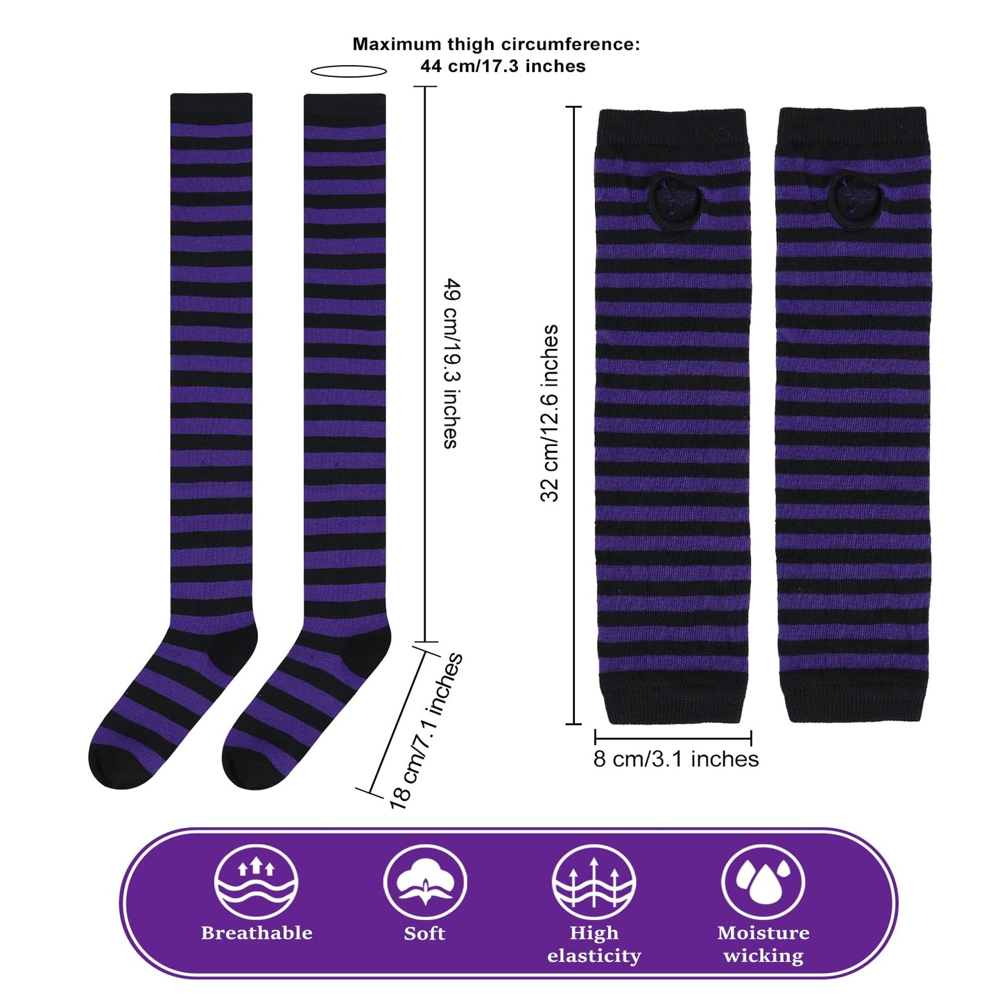 Junely Striped Thigh High Socks Over the Knee Stockings Extra Long Halloween Cosplay Costume Accessories Gifts
