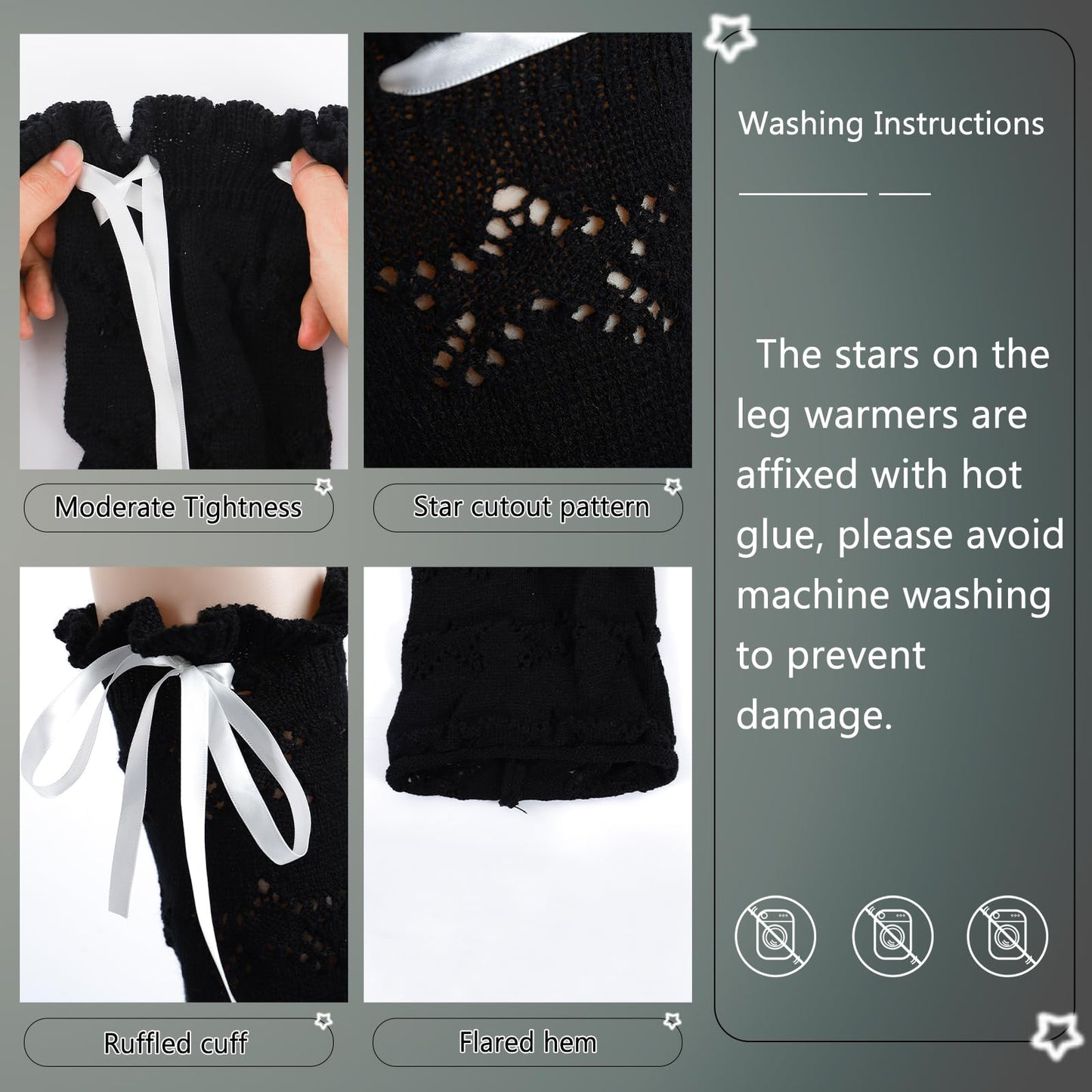 Junely Leg Warmers for Women Kawaii Leg Warmer Cute Legwarmers Japanese Socks Halloween Goth Emo Lolita Gyaru Gothic Harajuku Accessories Black White