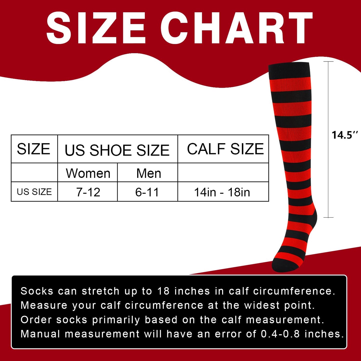 Junely Halloween Compression Socks for Women Striped Knee High Stockings for Running Athletic Nurses Pregnant Women Work Support Travel Flight Sports Gifts Red Black