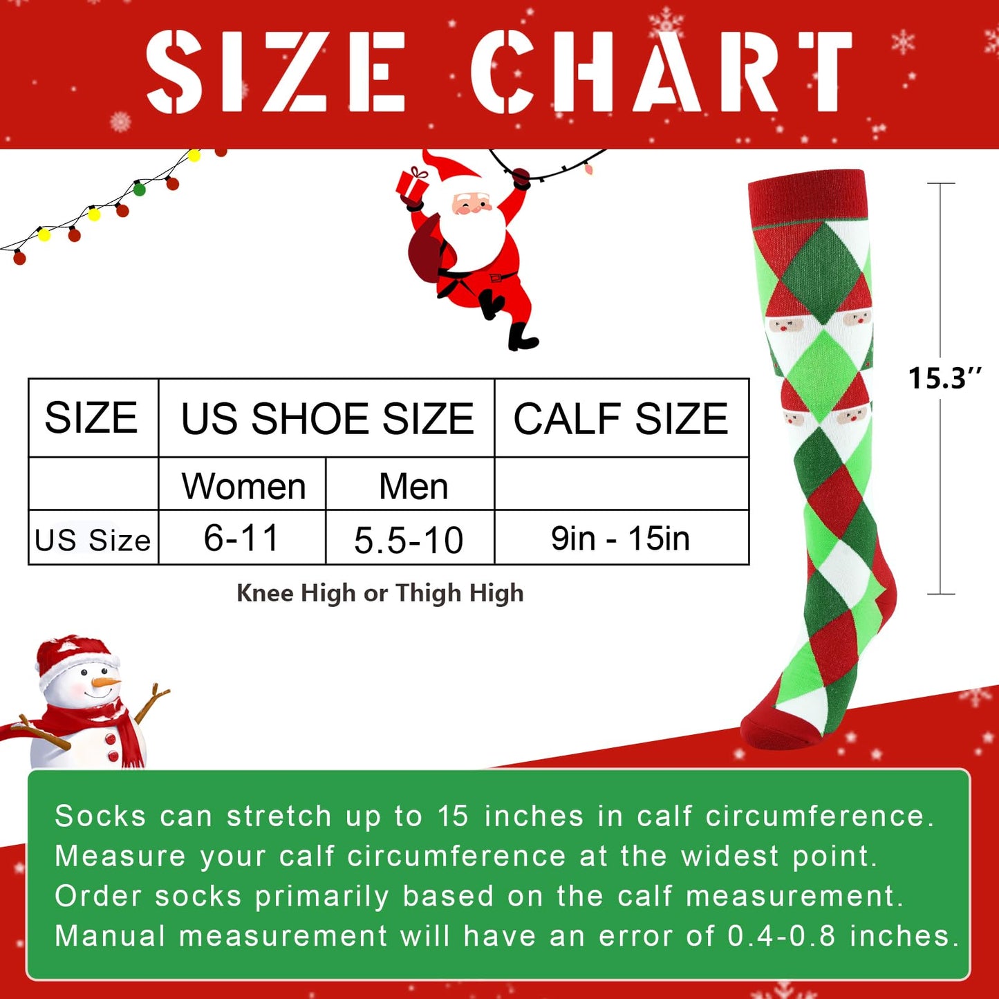 Junely Compression Socks for Women Christmas Knee High Stockings for Running Athletic Nurses Pregnant Women Work Support Travel Flight Sports Gifts Red Green