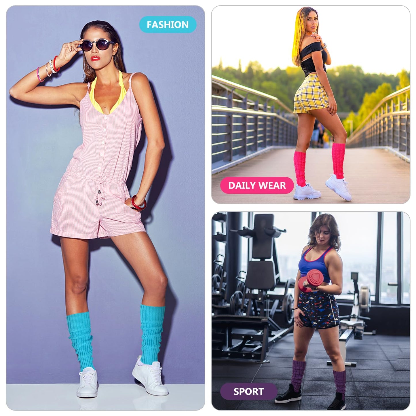 Junely Leg Warmers 80s Women Neon Leg Warmer Knit Legwarmers for Ballet Dance Figure Skating Ice Skating Boots Blue