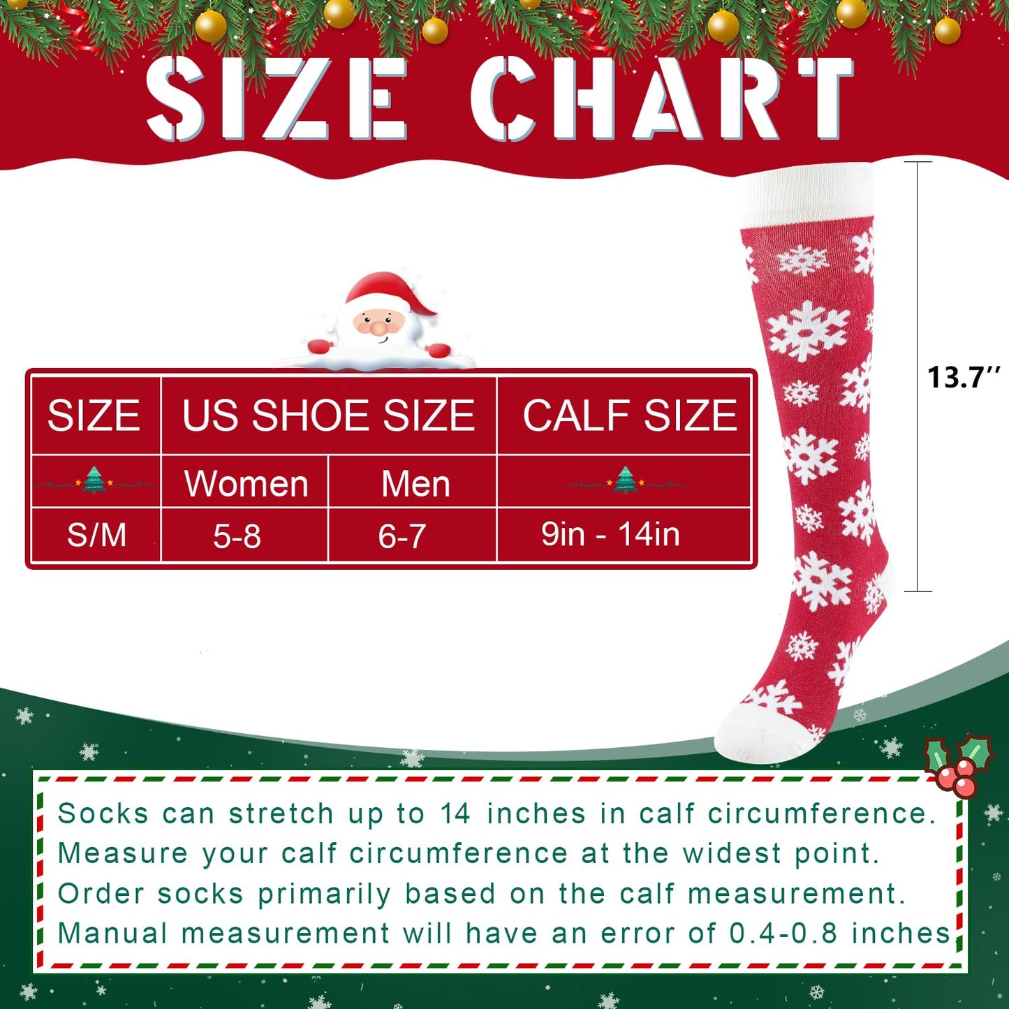 Junely Compression Socks for Women Christmas Snowflake Knee High Stockings for Running Athletic Nurses Pregnant Women Work Support Travel Flight Sports Gifts Red