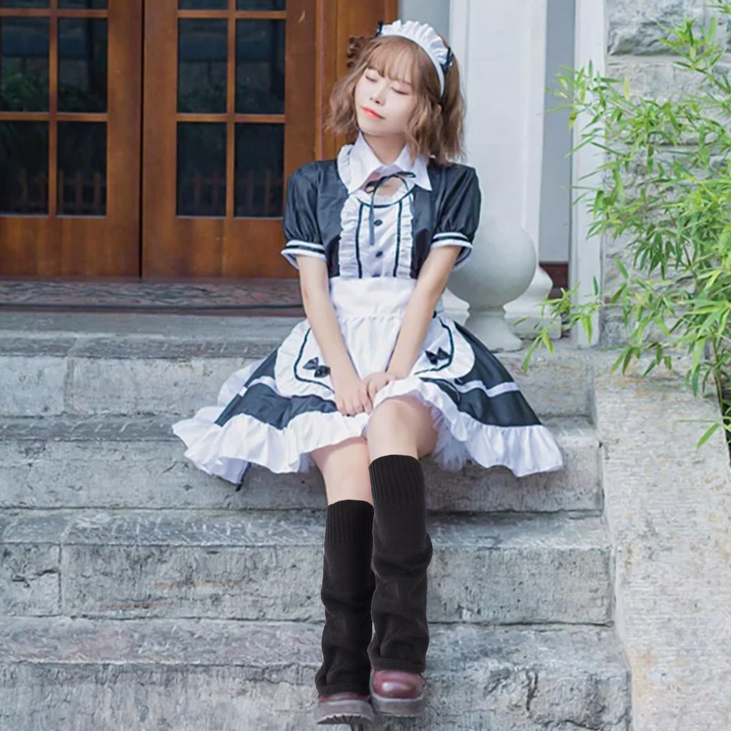 Junely Leg Warmers for Women Winter Kawaii Leg Warmer Cute Legwarmers Japanese Socks Halloween Goth Emo Lolita Gyaru Gothic Harajuku Accessories Black