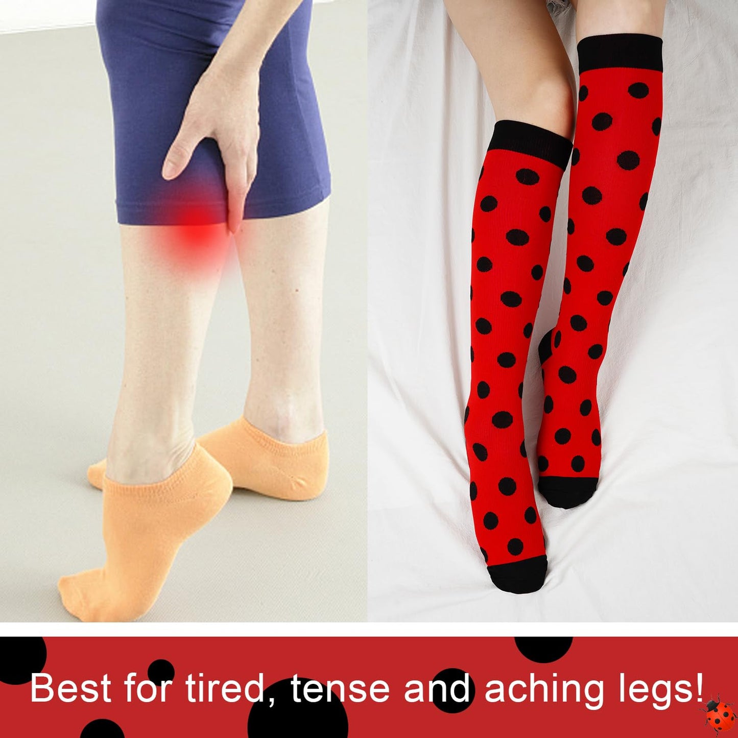 Junely Compression Socks for Women 20-30 mmhg Polka Dot Knee High Socks for Running Athletic Nurses Pregnant Women Work Support Travel Flight Sports Red
