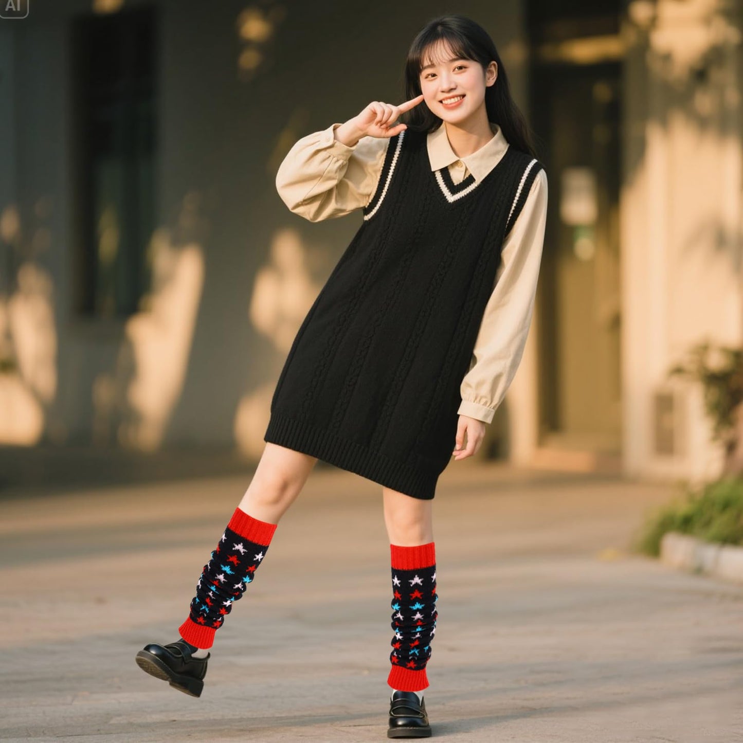 Junely Leg Warmers for Women Star Cute Leg Warmer Knit Legwarmers Kawaii Slouchy Grunge Emo Cutecore Japanese Harajuku Lolita Accessories Black Blue
