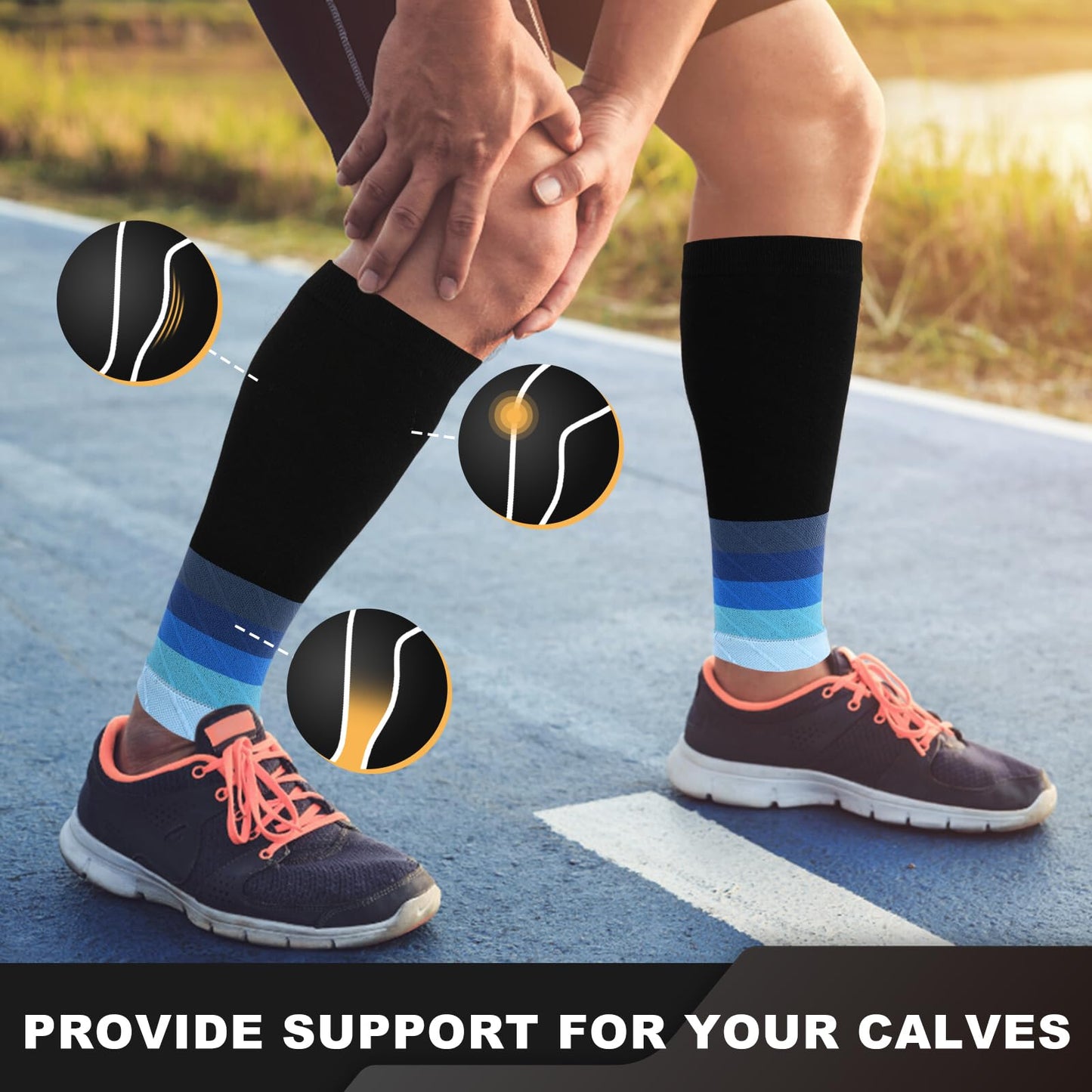 Junely 3 Pairs Calf Compression Sleeve for Men and Women Leg Compression Sleeve for Support Sports Running Cycling Red Blue Grey