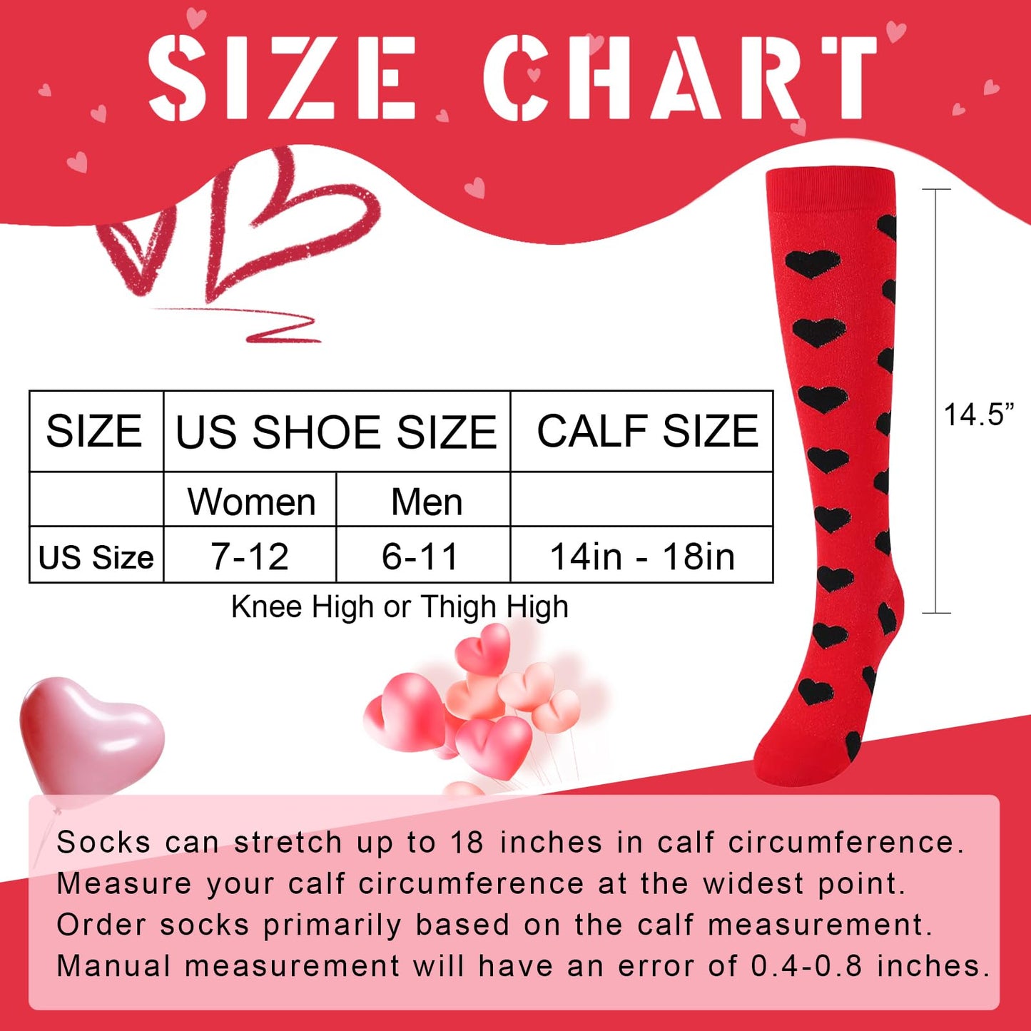 Junely Valentines Day Compression Socks for Women Knee High Heart Socks for Valentine Running Athletic Nurses Pregnant Women Work Support Travel Flight Sports Red White Black