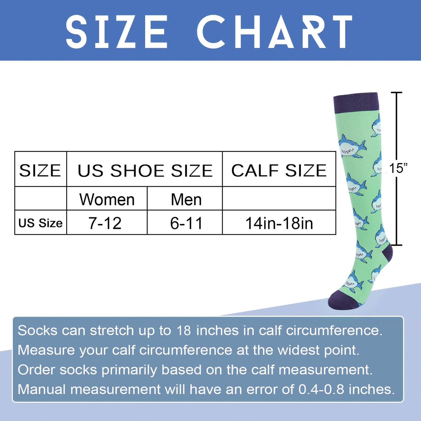 Junely Compression Socks for Women 20-30 mmhg Shark Knee High Stockings for Running Athletic Nurses Pregnant Women Work Support Travel Flight Sports Shark Gifts Green