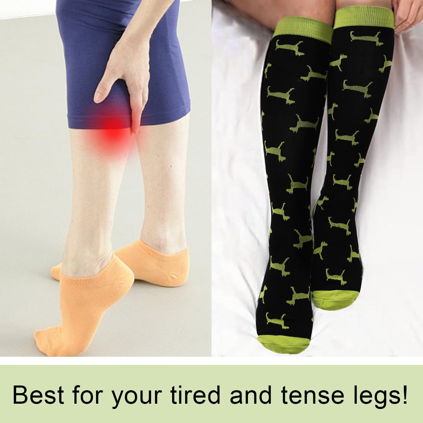 Junely Compression Socks for Women Dog Knee High Socks for Running Athletic Nurses Pregnant Women Work Support Travel Flight Sports Black Blue Green