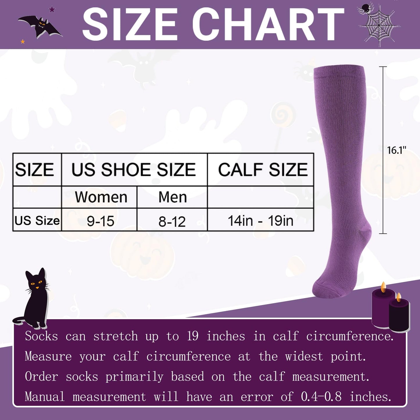 Junely Compression Socks for Women Knee High for Halloween Running Athletic Nurses Pregnant Women Work Support Travel Flight Sports Gifts Violet