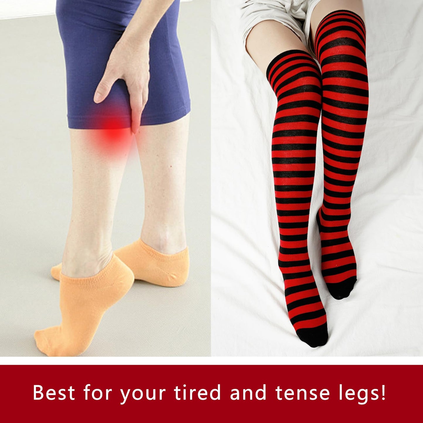 Junely Halloween Compression Socks for Women Striped Knee High Stockings for Running Athletic Nurses Pregnant Women Work Support Travel Flight Sports Gifts Red Black