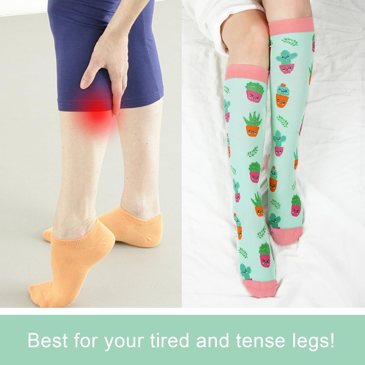 Junely Compression Socks for Women Plant Knee High Stockings for Running Athletic Nurses Pregnant Women Work Support Travel Flight Sports Gifts Green