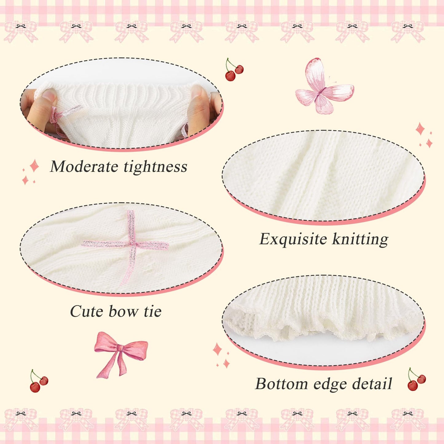 Junely Leg Warmers for Women Kawaii Leg Warmer Cute Legwarmers with Bows Cutecore Lolita Harajuku Gyaru Japanese Accessories White