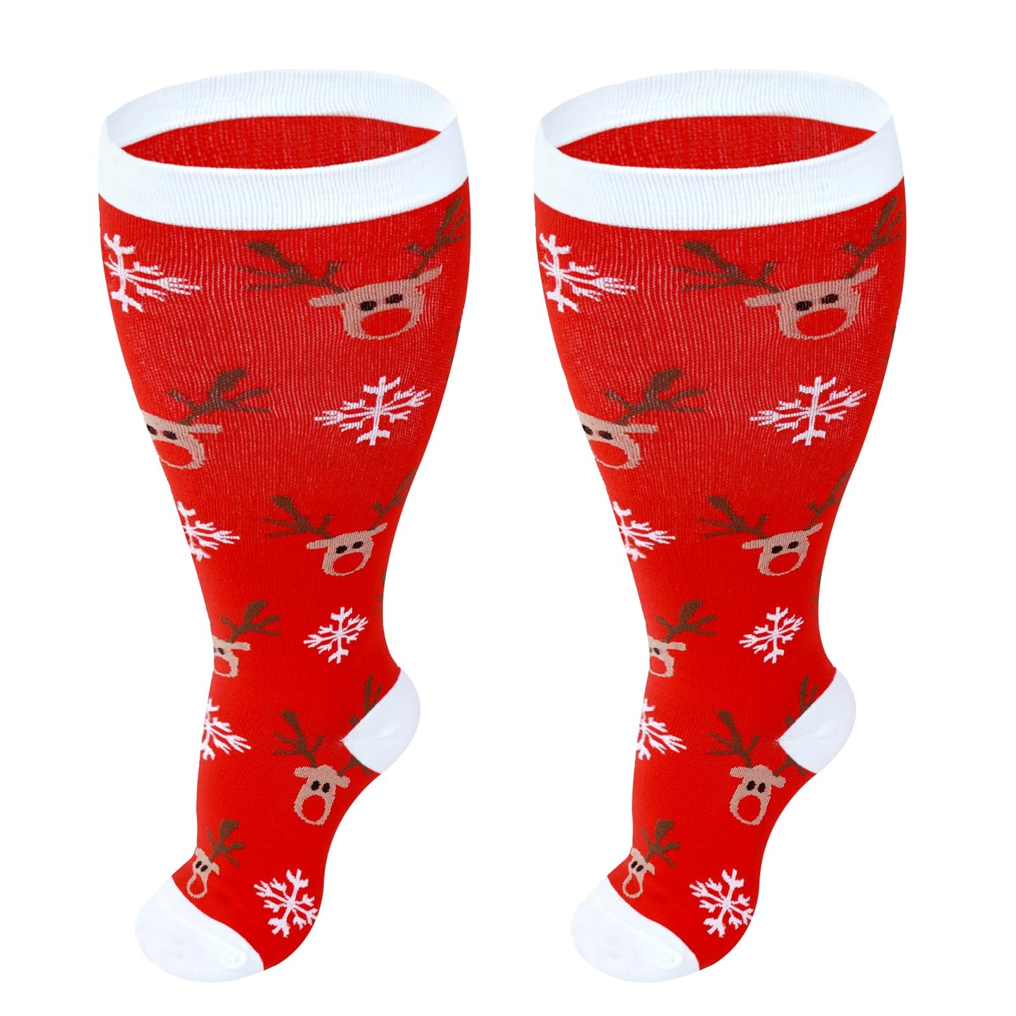 Junely Compression Socks for Women Wide Calf Knee High Christmas Stockings for Running Athletic Nurses Pregnant Women Work Support Travel Flight Sports Gifts Red