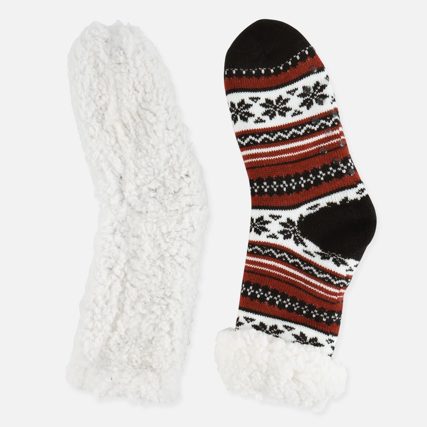 Junely Slipper Socks for Men with Grippers Fuzzy Cozy Fluffy Non Slip Warm Winter Thick Comfy Soft Fleece Cabin Socks Christmas Gifts Snowflake Black