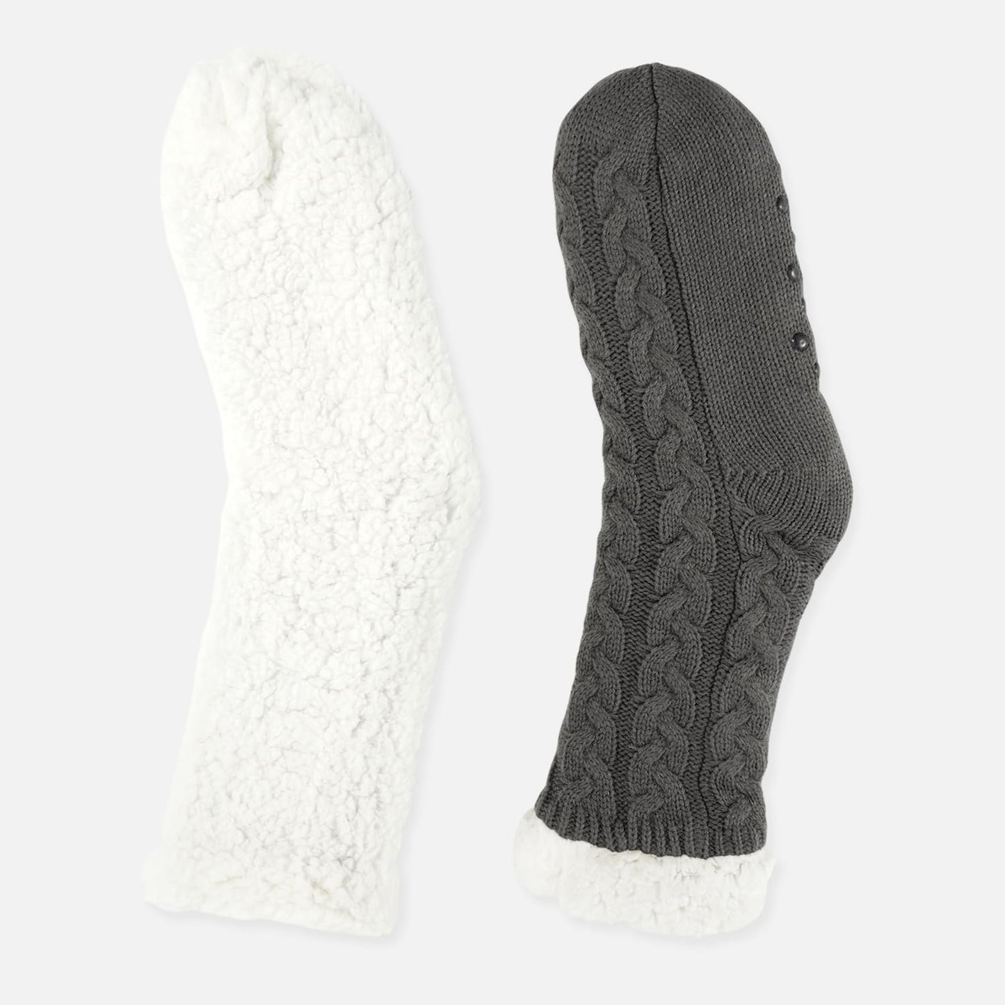Junely Slipper Socks with Grips for Women Fuzzy Cozy Fluffy Non Slip Warm Winter Thick Comfy Soft Fleece Cabin Socks Grey