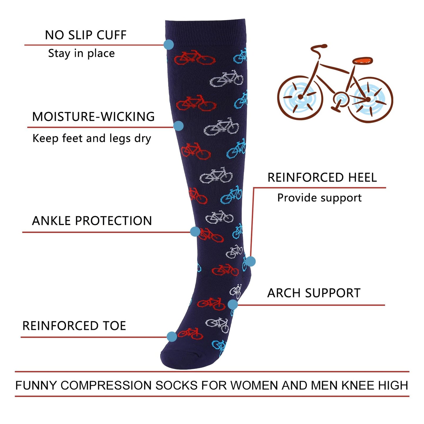 Junely Compression Socks for Women 20-30 mmhg Cycling Knee High Socks for Running Athletic Nurses Pregnant Women Work Support Travel Flight Sports Gifts Navy Blue