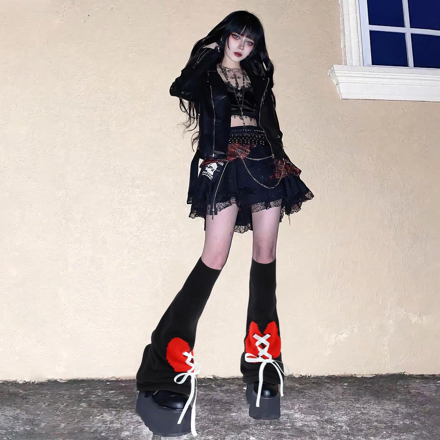 Junely Leg Warmers Kawaii Leg Warmer Cute Legwarmers with Broken Heart Japanese Socks Halloween Emo Lolita Gyaru Harajuku Accessories Black