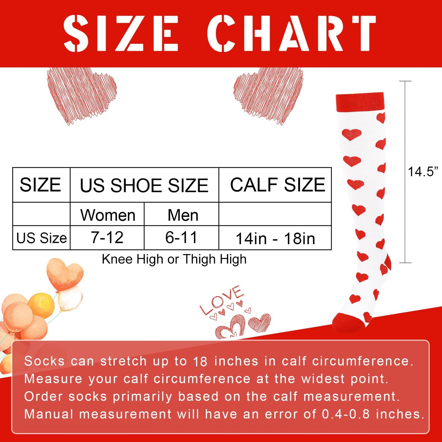 Junely Valentines Day Compression Socks for Women 20-30 mmhg Knee High Heart Socks for Valentine Running Athletic Nurses Pregnant Women Work Support Travel Flight Sports White