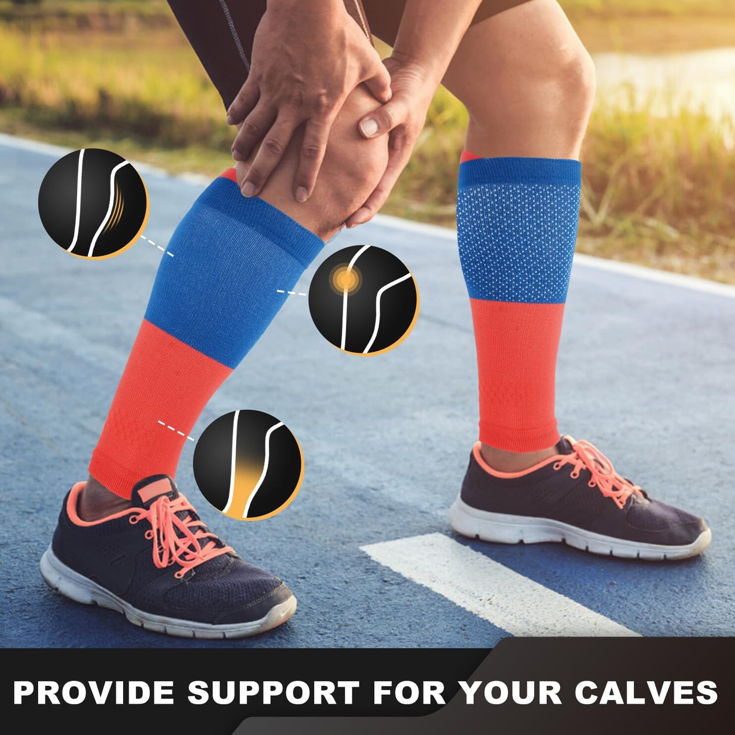 Junely 3 Pairs Calf Compression Sleeve for Men and Women Leg Compression Sleeve for Support Sports Running Cycling Black White Red