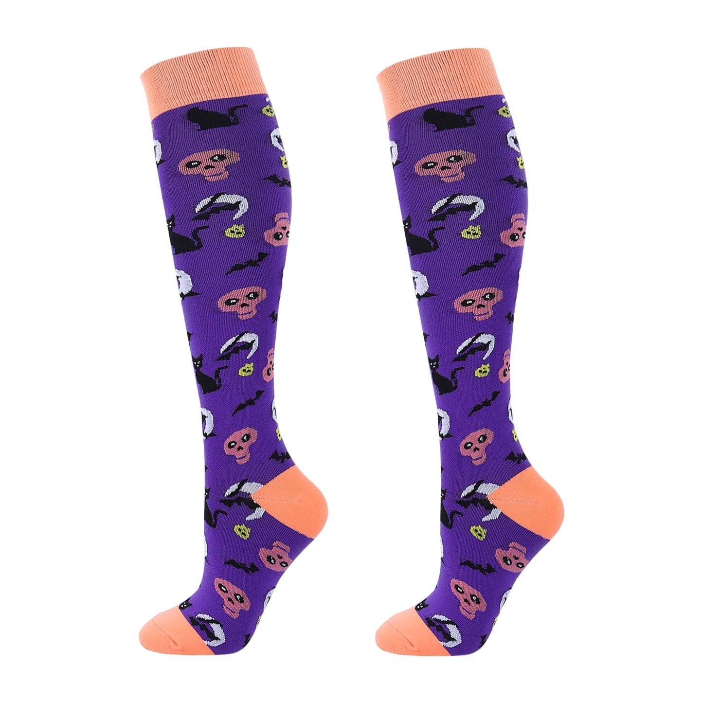 Junely Halloween Compression Socks for Women 20-30 mmhg Knee High Socks for Running Athletic Nurses Pregnant Women Work Support Travel Flight Sports Gifts Purple